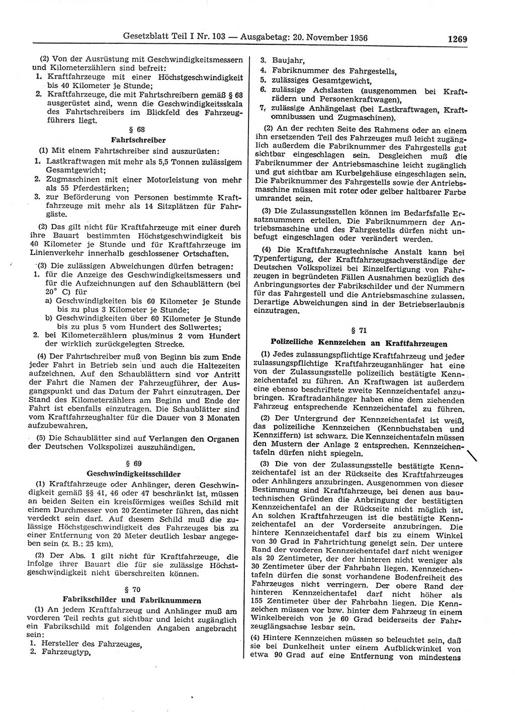 Gesetzblatt (GBl.) der Deutschen Demokratischen Republik (DDR) Teil Ⅰ 1956, Seite 1269 (GBl. DDR Ⅰ 1956, S. 1269)