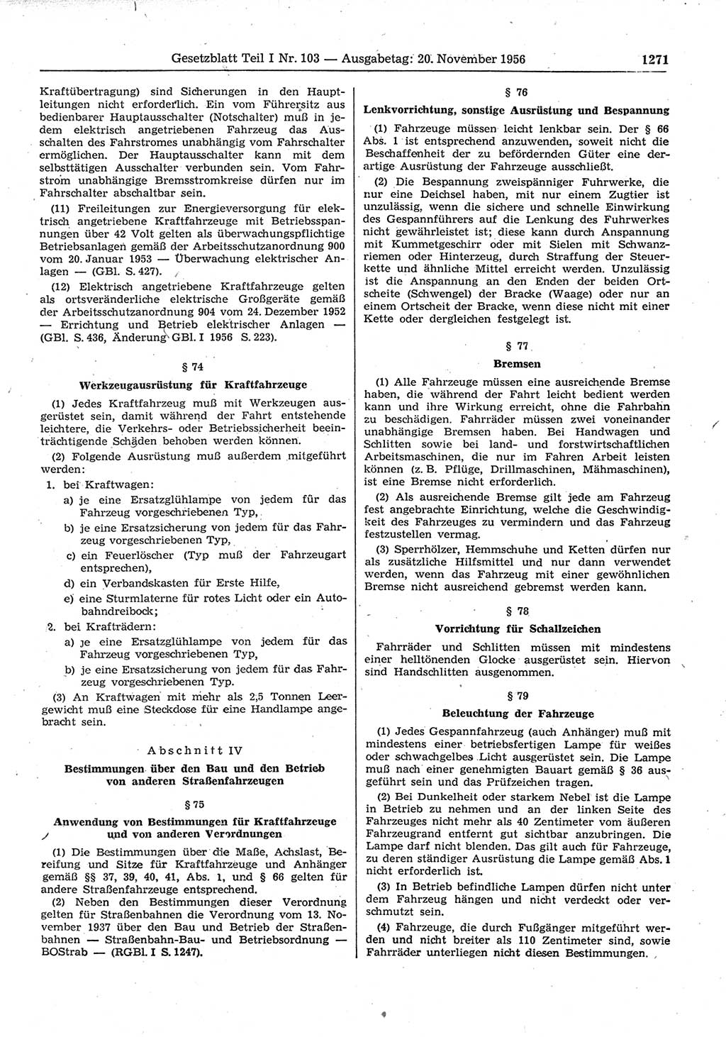 Gesetzblatt (GBl.) der Deutschen Demokratischen Republik (DDR) Teil Ⅰ 1956, Seite 1271 (GBl. DDR Ⅰ 1956, S. 1271)