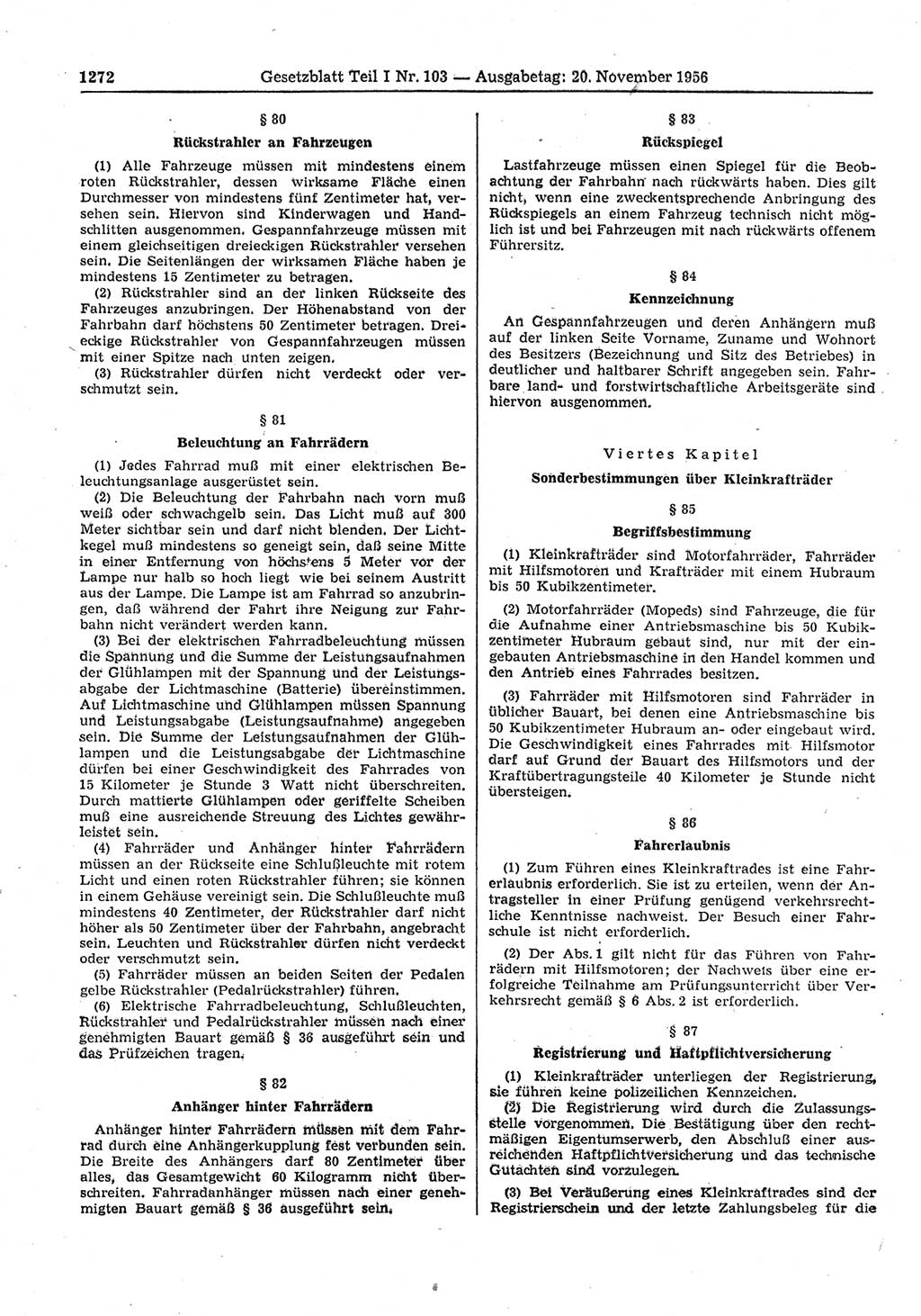 Gesetzblatt (GBl.) der Deutschen Demokratischen Republik (DDR) Teil Ⅰ 1956, Seite 1272 (GBl. DDR Ⅰ 1956, S. 1272)