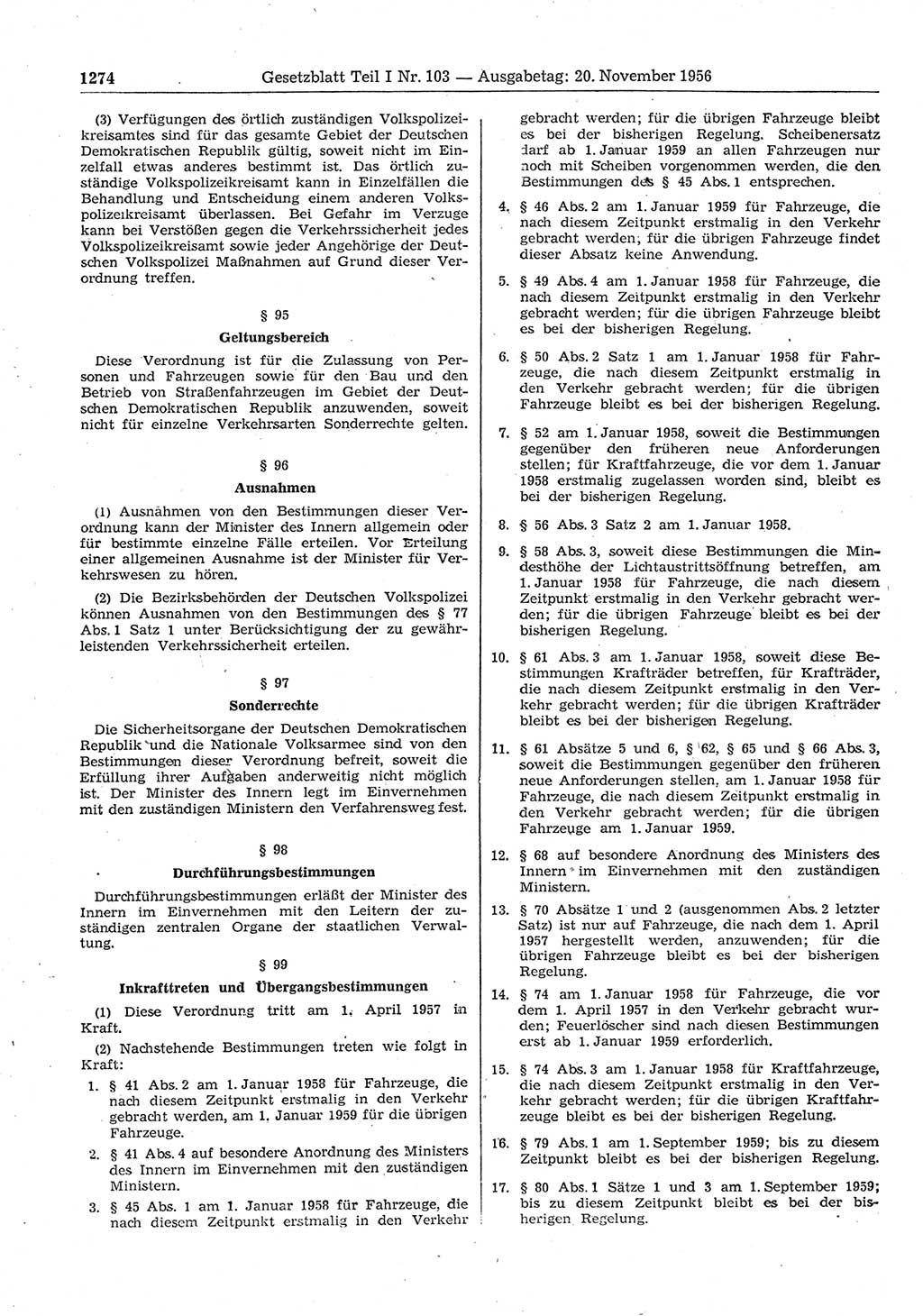 Gesetzblatt (GBl.) der Deutschen Demokratischen Republik (DDR) Teil Ⅰ 1956, Seite 1274 (GBl. DDR Ⅰ 1956, S. 1274)