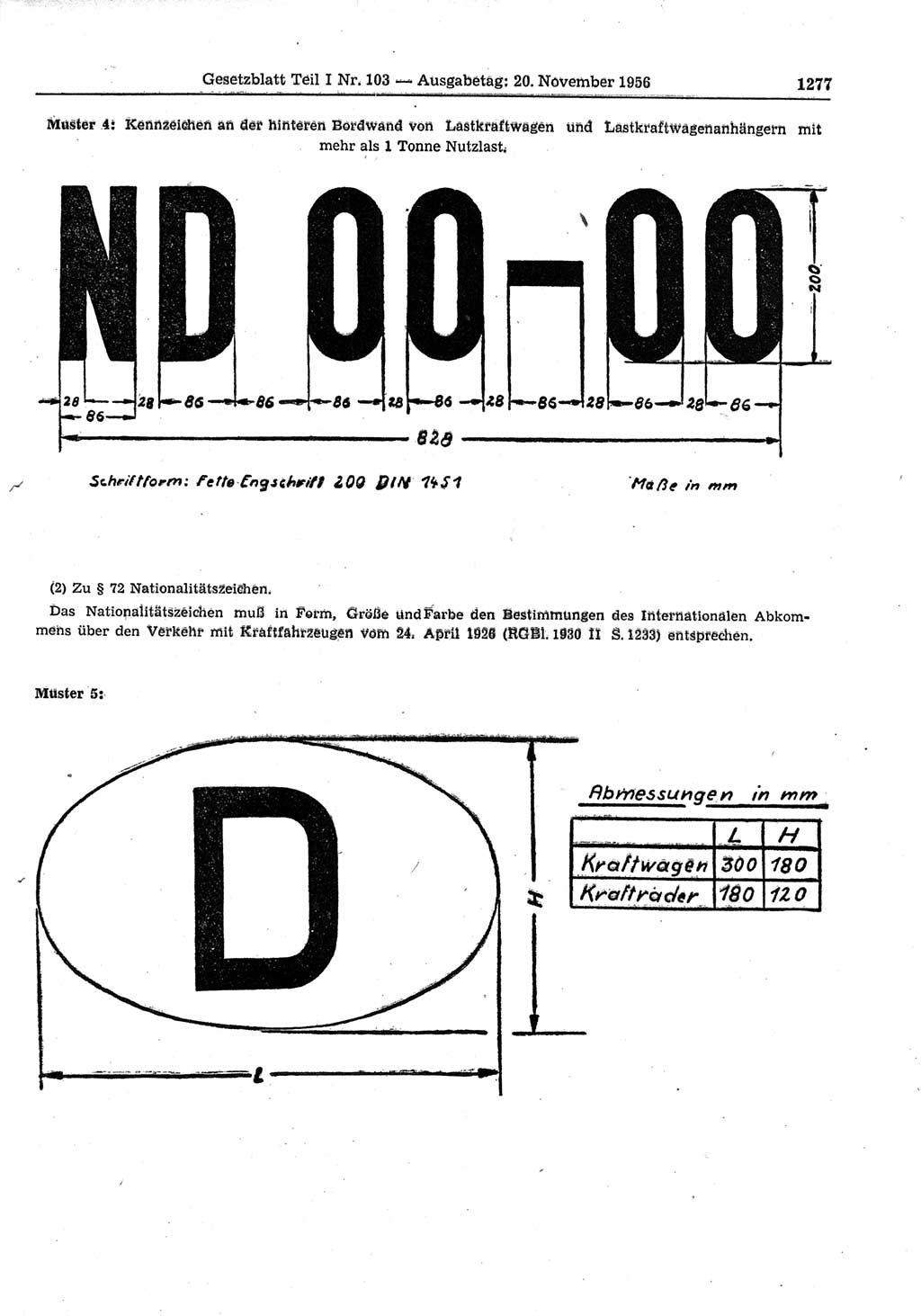 Gesetzblatt (GBl.) der Deutschen Demokratischen Republik (DDR) Teil Ⅰ 1956, Seite 1277 (GBl. DDR Ⅰ 1956, S. 1277)