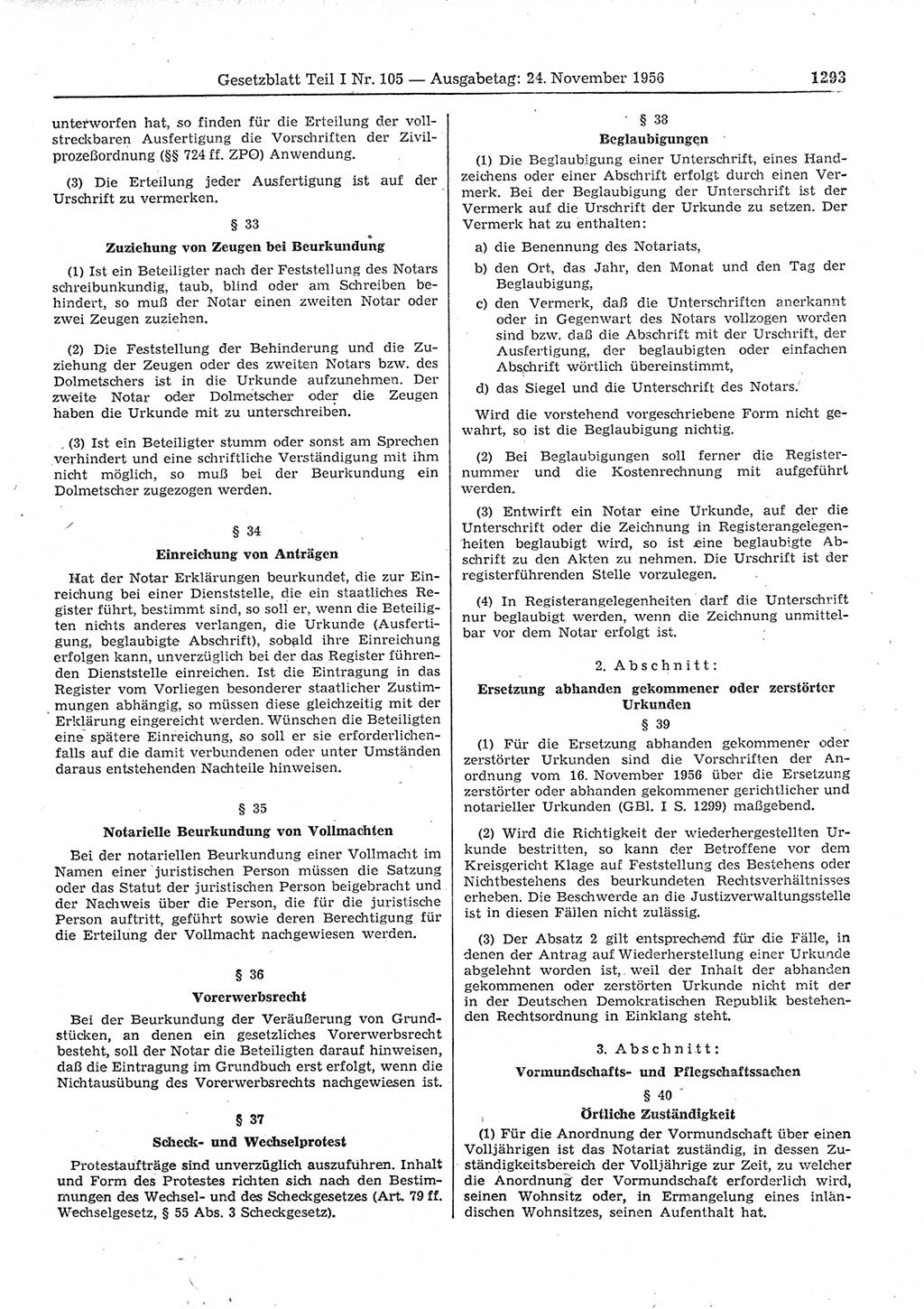 Gesetzblatt (GBl.) der Deutschen Demokratischen Republik (DDR) Teil Ⅰ 1956, Seite 1293 (GBl. DDR Ⅰ 1956, S. 1293)