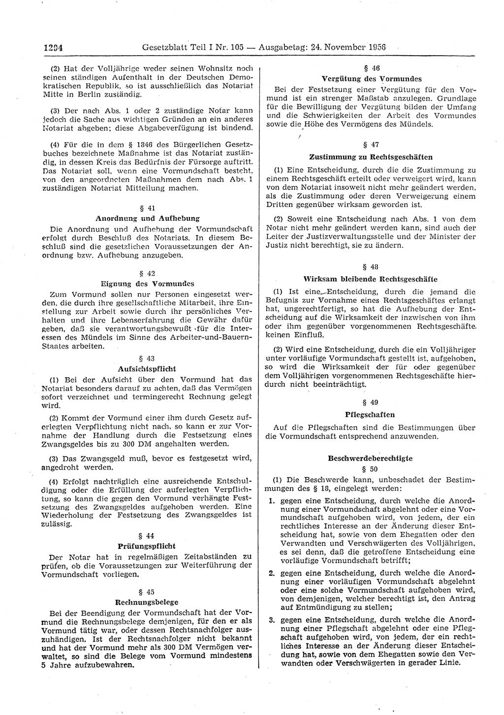 Gesetzblatt (GBl.) der Deutschen Demokratischen Republik (DDR) Teil Ⅰ 1956, Seite 1294 (GBl. DDR Ⅰ 1956, S. 1294)