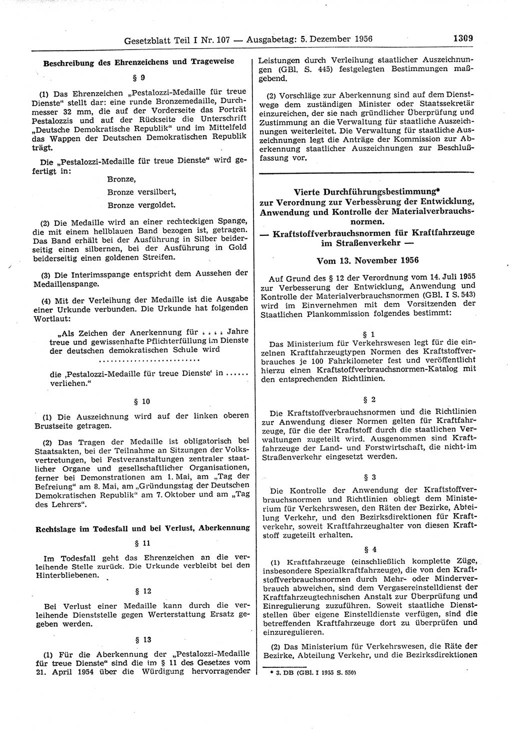 Gesetzblatt (GBl.) der Deutschen Demokratischen Republik (DDR) Teil Ⅰ 1956, Seite 1309 (GBl. DDR Ⅰ 1956, S. 1309)