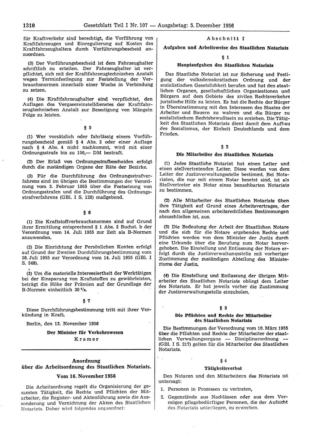 Gesetzblatt (GBl.) der Deutschen Demokratischen Republik (DDR) Teil Ⅰ 1956, Seite 1310 (GBl. DDR Ⅰ 1956, S. 1310)