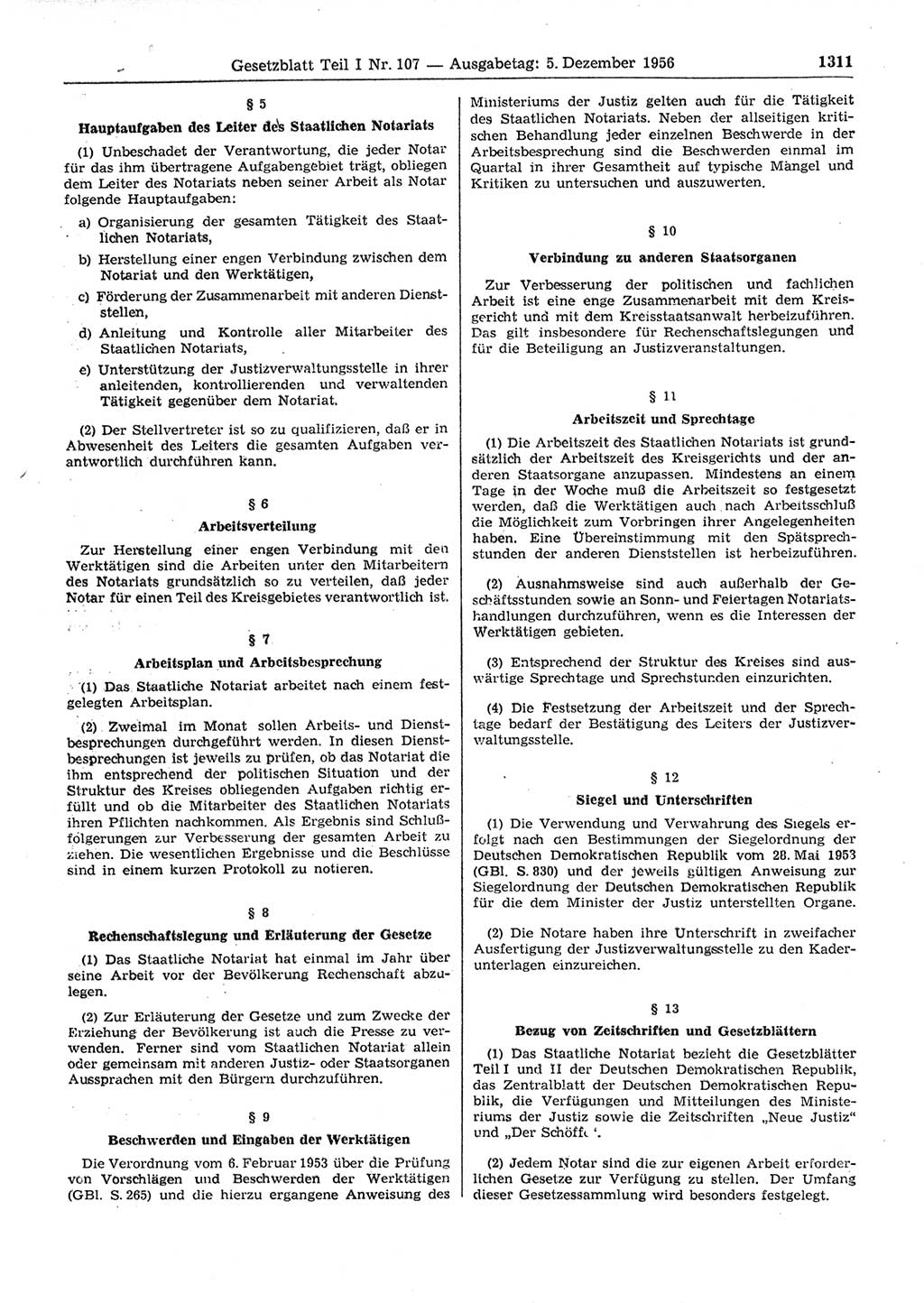 Gesetzblatt (GBl.) der Deutschen Demokratischen Republik (DDR) Teil Ⅰ 1956, Seite 1311 (GBl. DDR Ⅰ 1956, S. 1311)