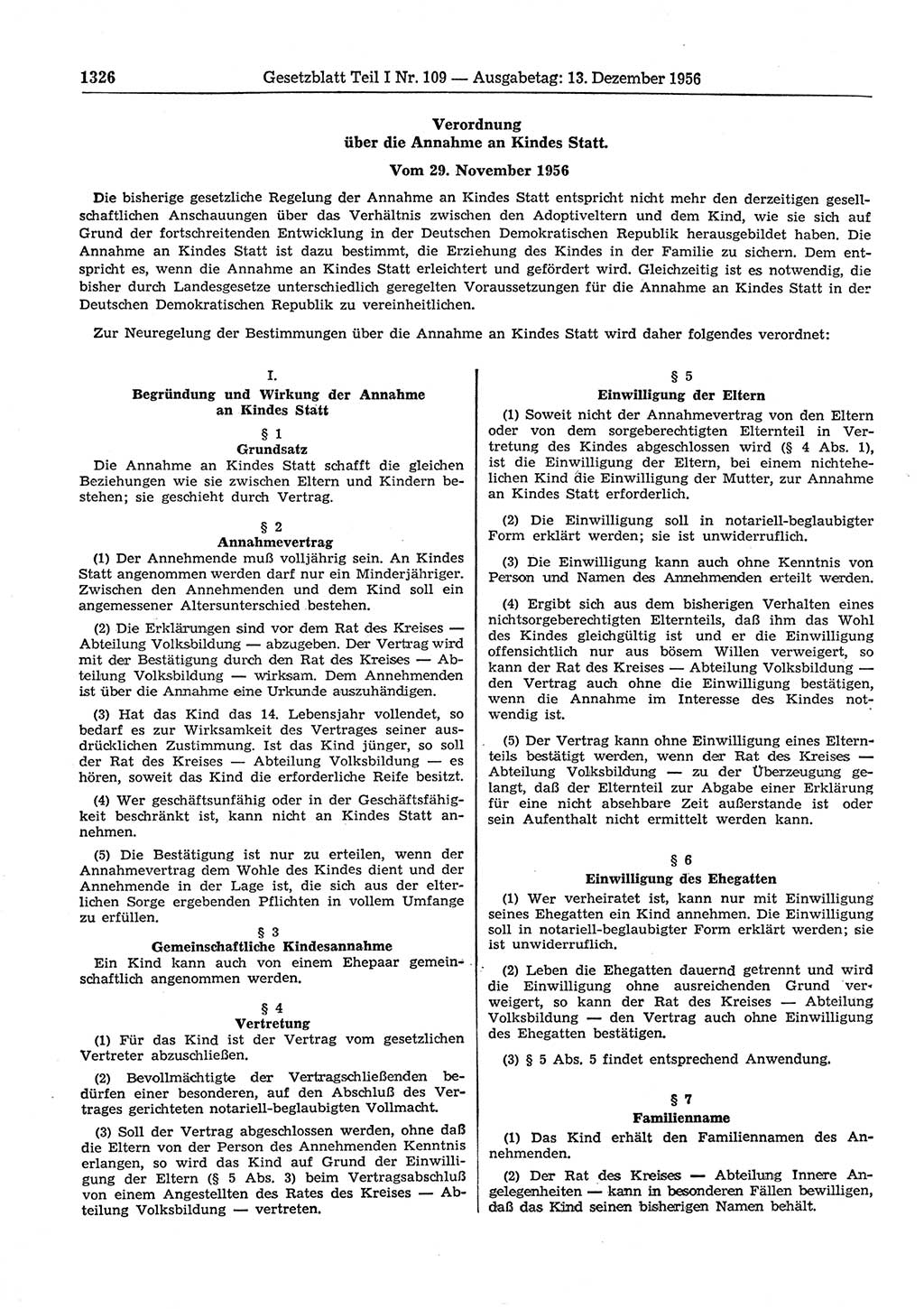 Gesetzblatt (GBl.) der Deutschen Demokratischen Republik (DDR) Teil Ⅰ 1956, Seite 1326 (GBl. DDR Ⅰ 1956, S. 1326)