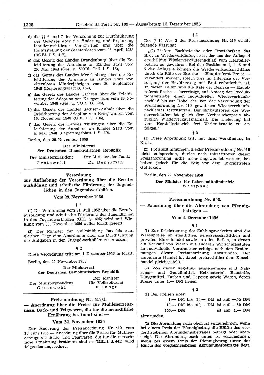 Gesetzblatt (GBl.) der Deutschen Demokratischen Republik (DDR) Teil Ⅰ 1956, Seite 1328 (GBl. DDR Ⅰ 1956, S. 1328)