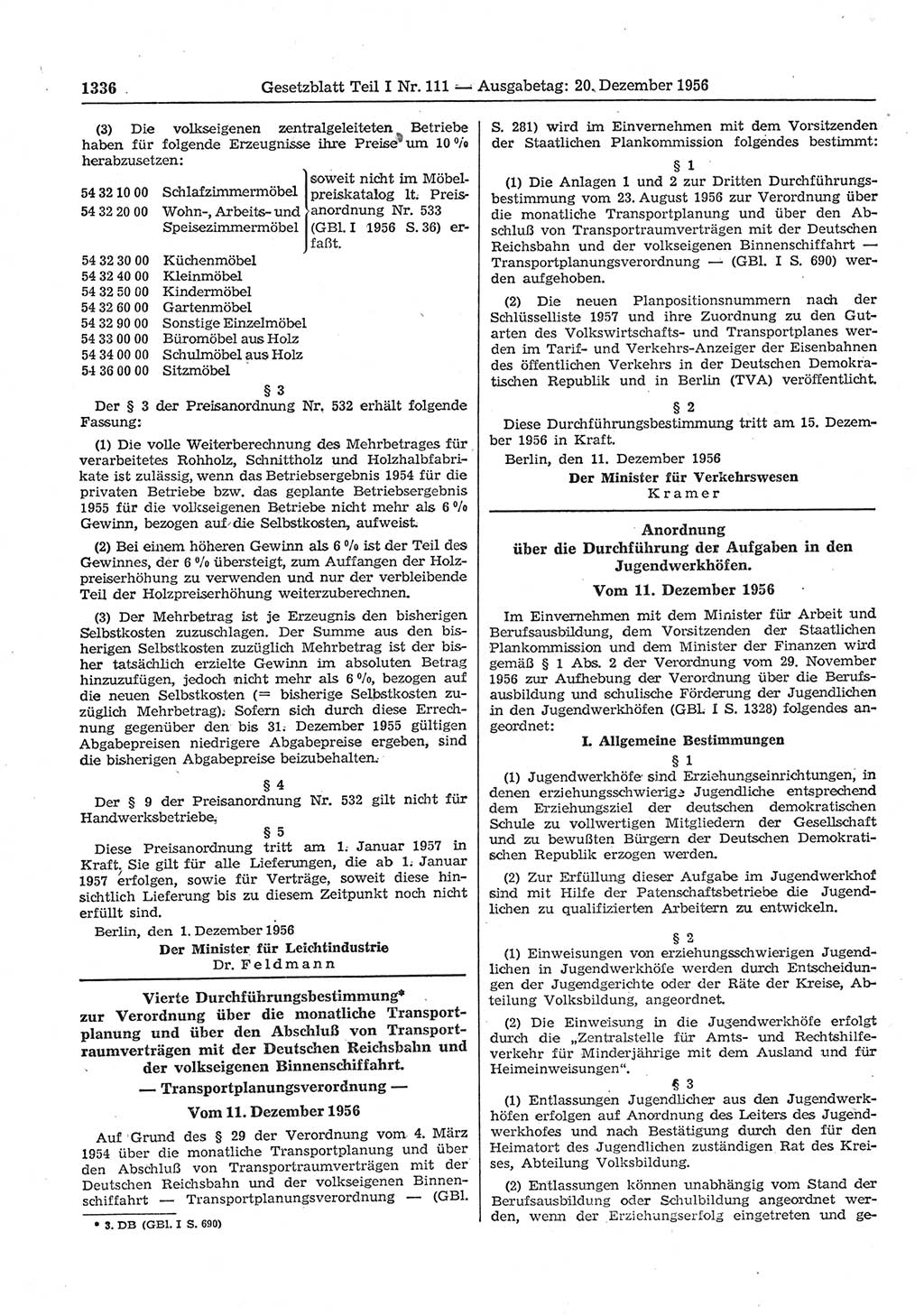 Gesetzblatt (GBl.) der Deutschen Demokratischen Republik (DDR) Teil Ⅰ 1956, Seite 1336 (GBl. DDR Ⅰ 1956, S. 1336)