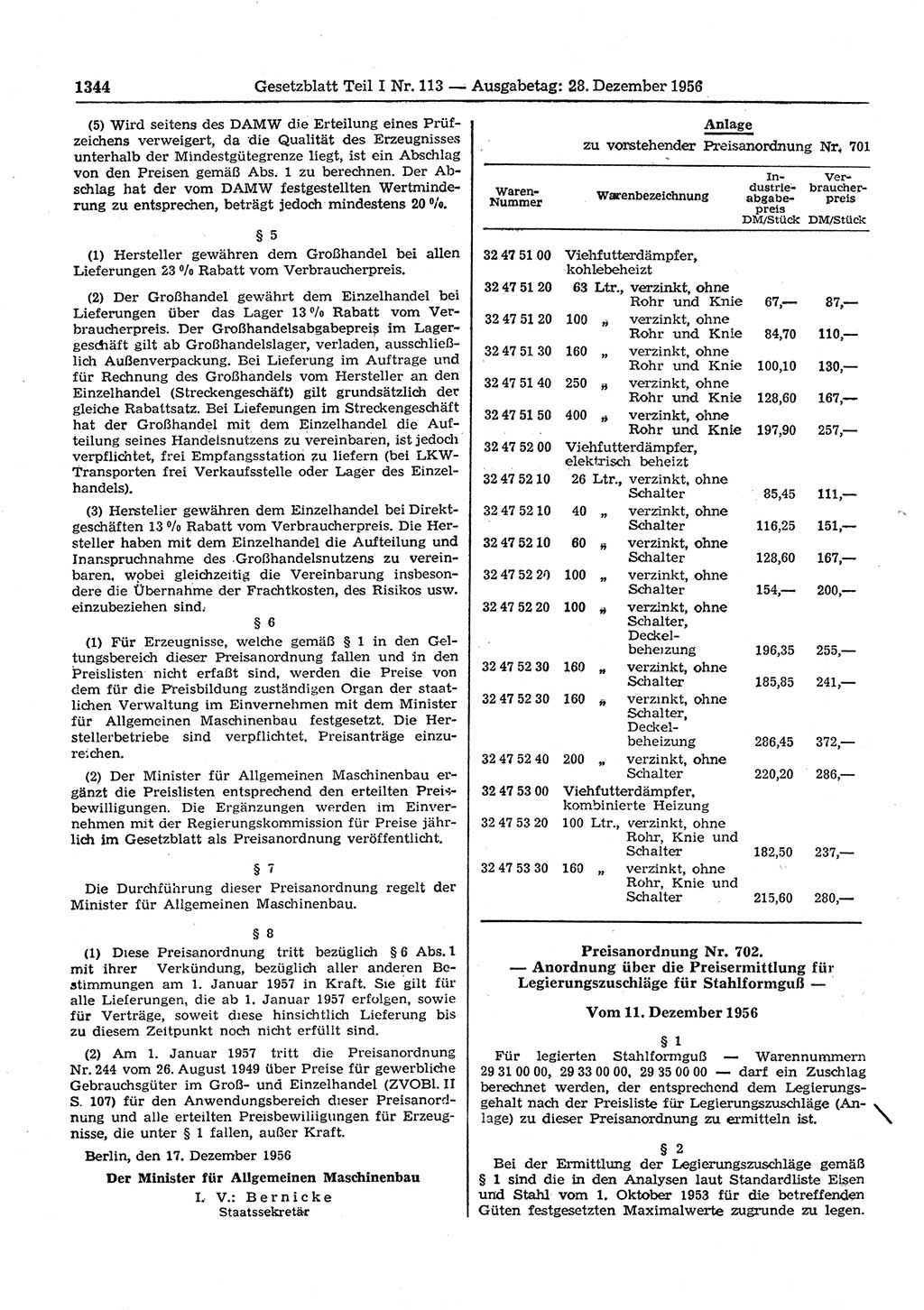 Gesetzblatt (GBl.) der Deutschen Demokratischen Republik (DDR) Teil Ⅰ 1956, Seite 1344 (GBl. DDR Ⅰ 1956, S. 1344)