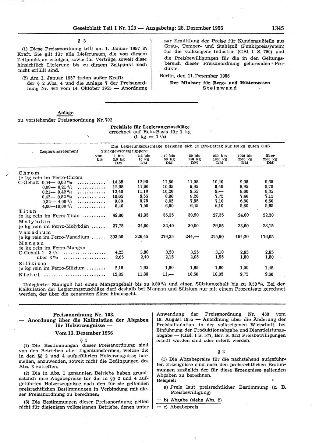 Gesetzblatt (GBl.) der Deutschen Demokratischen Republik (DDR) Teil Ⅰ 1956, Seite 1345 (GBl. DDR Ⅰ 1956, S. 1345)