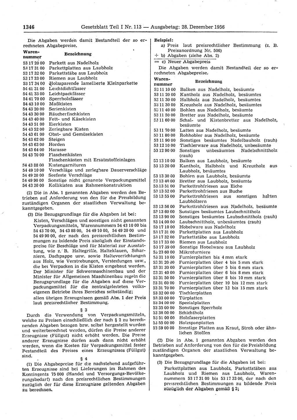 Gesetzblatt (GBl.) der Deutschen Demokratischen Republik (DDR) Teil Ⅰ 1956, Seite 1346 (GBl. DDR Ⅰ 1956, S. 1346)