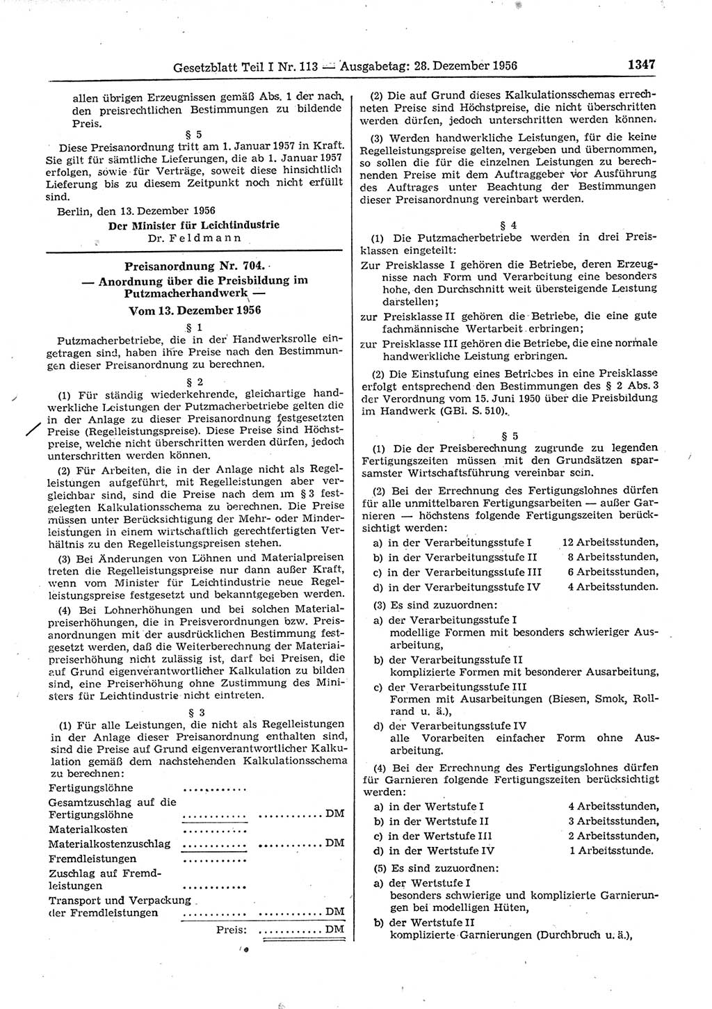 Gesetzblatt (GBl.) der Deutschen Demokratischen Republik (DDR) Teil Ⅰ 1956, Seite 1347 (GBl. DDR Ⅰ 1956, S. 1347)