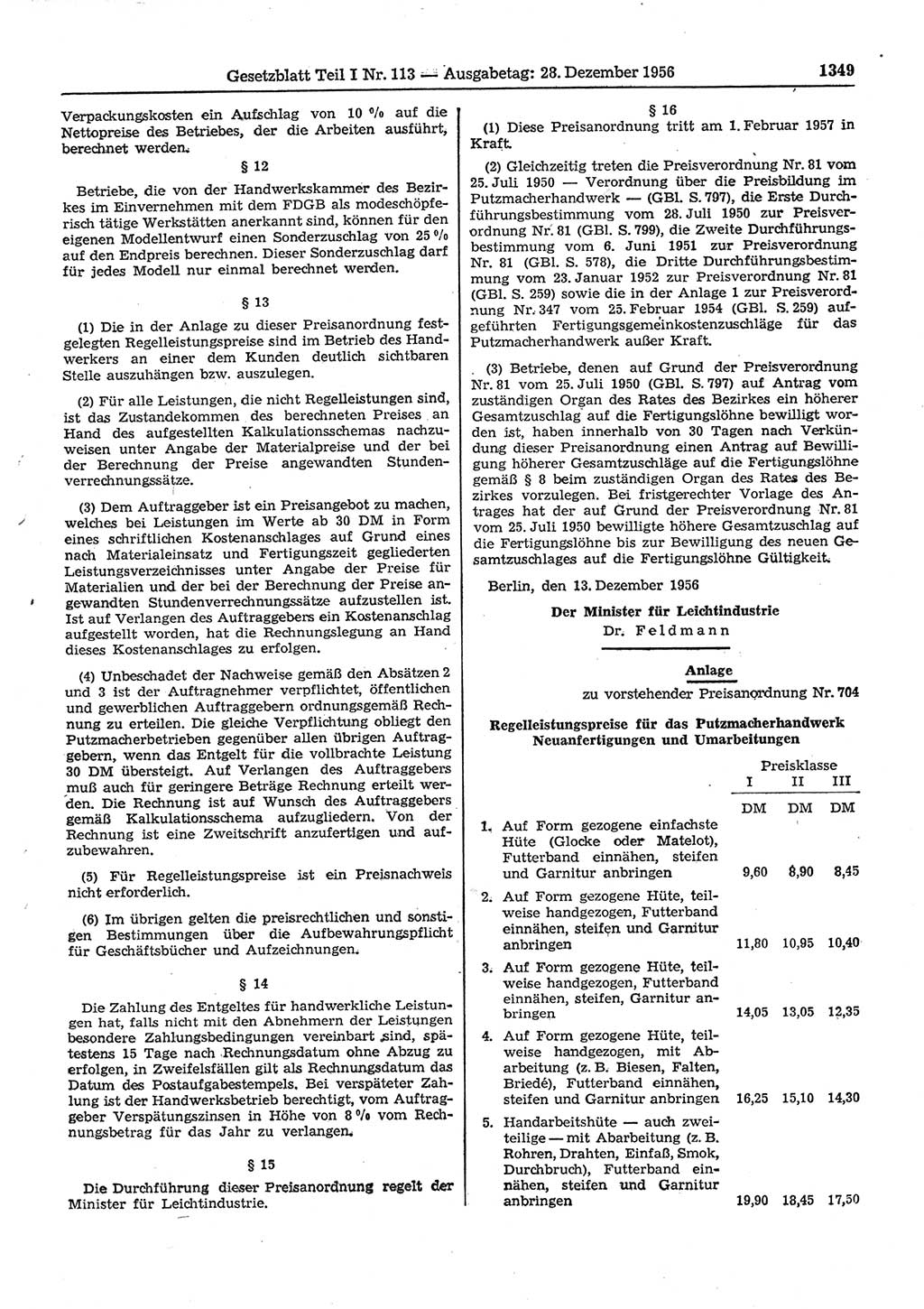 Gesetzblatt (GBl.) der Deutschen Demokratischen Republik (DDR) Teil Ⅰ 1956, Seite 1349 (GBl. DDR Ⅰ 1956, S. 1349)