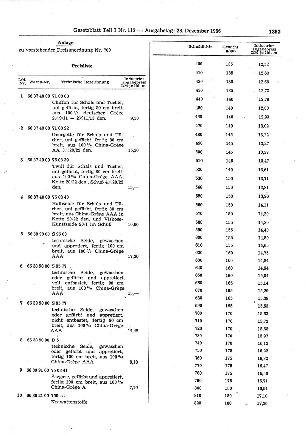 Gesetzblatt (GBl.) der Deutschen Demokratischen Republik (DDR) Teil Ⅰ 1956, Seite 1353 (GBl. DDR Ⅰ 1956, S. 1353)