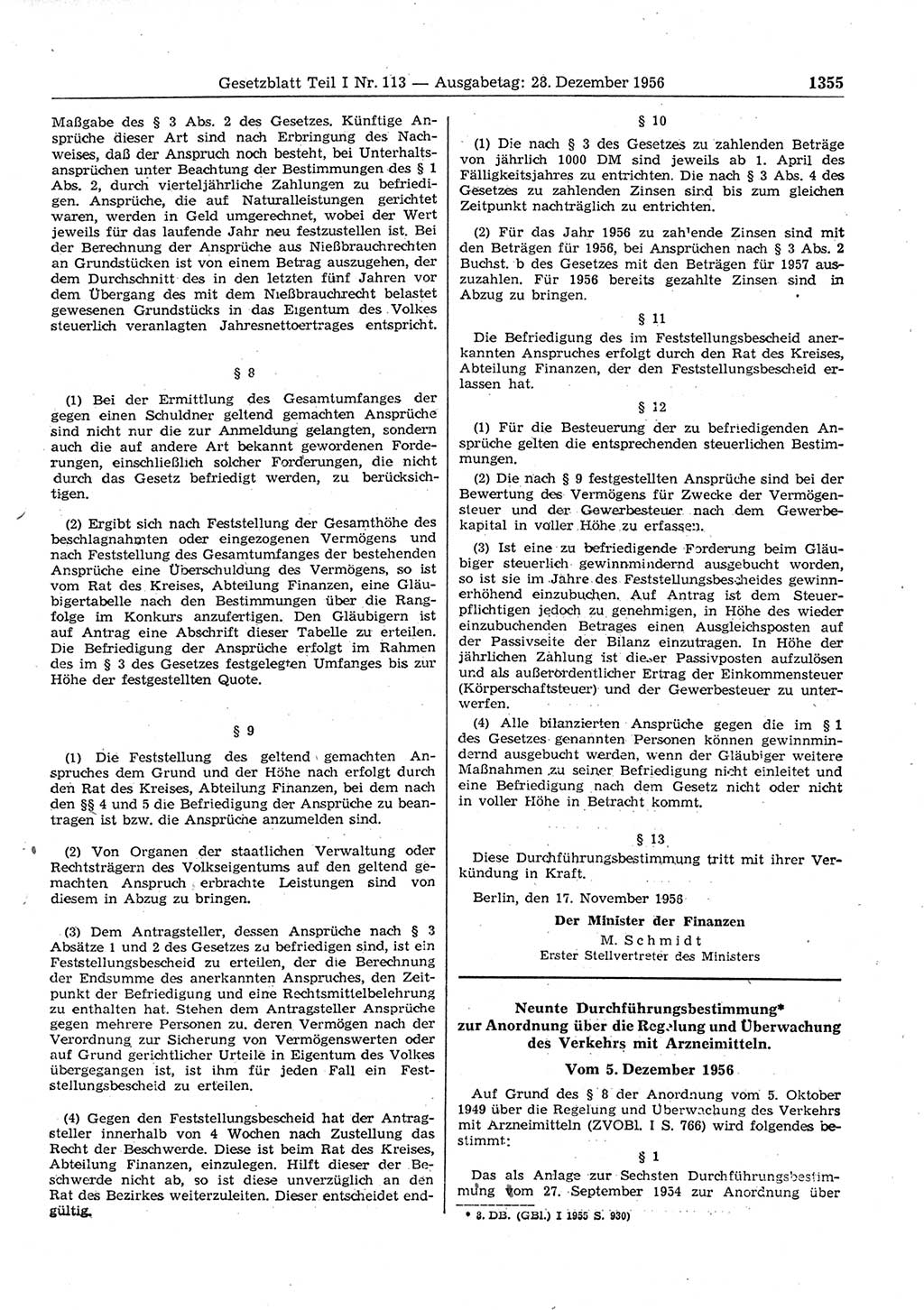 Gesetzblatt (GBl.) der Deutschen Demokratischen Republik (DDR) Teil Ⅰ 1956, Seite 1355 (GBl. DDR Ⅰ 1956, S. 1355)