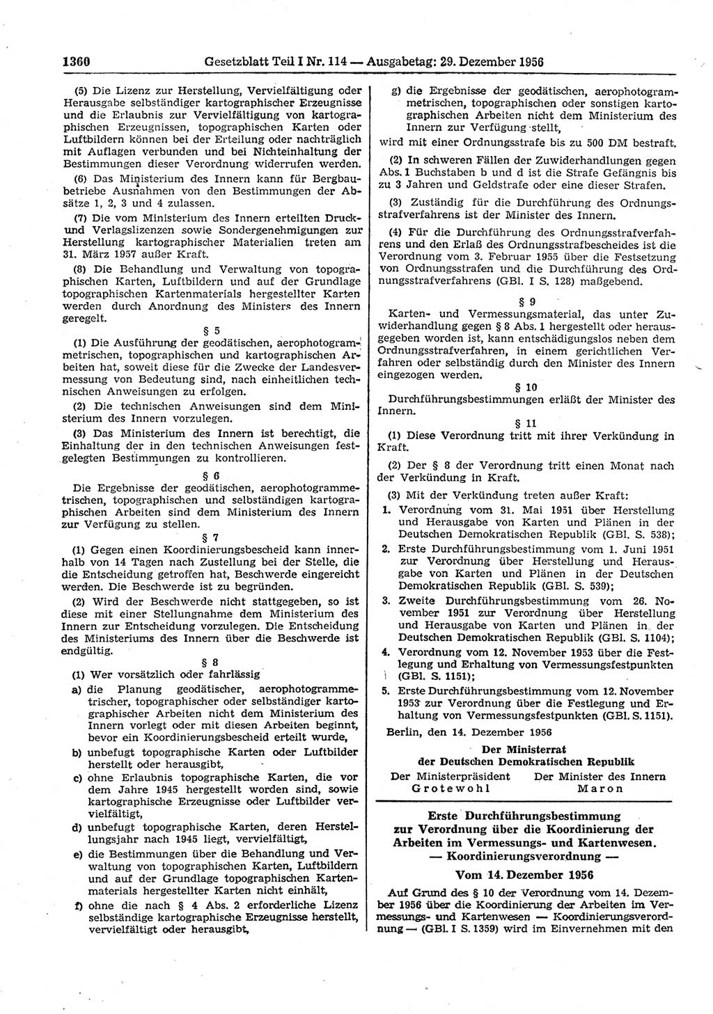 Gesetzblatt (GBl.) der Deutschen Demokratischen Republik (DDR) Teil Ⅰ 1956, Seite 1360 (GBl. DDR Ⅰ 1956, S. 1360)