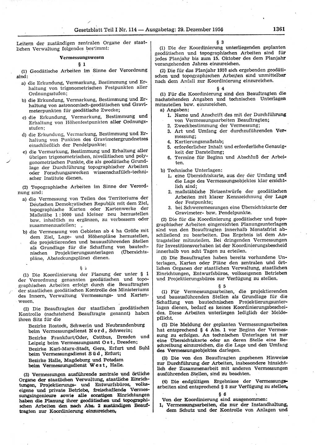 Gesetzblatt (GBl.) der Deutschen Demokratischen Republik (DDR) Teil Ⅰ 1956, Seite 1361 (GBl. DDR Ⅰ 1956, S. 1361)