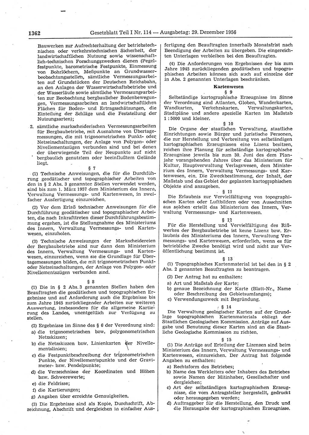 Gesetzblatt (GBl.) der Deutschen Demokratischen Republik (DDR) Teil Ⅰ 1956, Seite 1362 (GBl. DDR Ⅰ 1956, S. 1362)