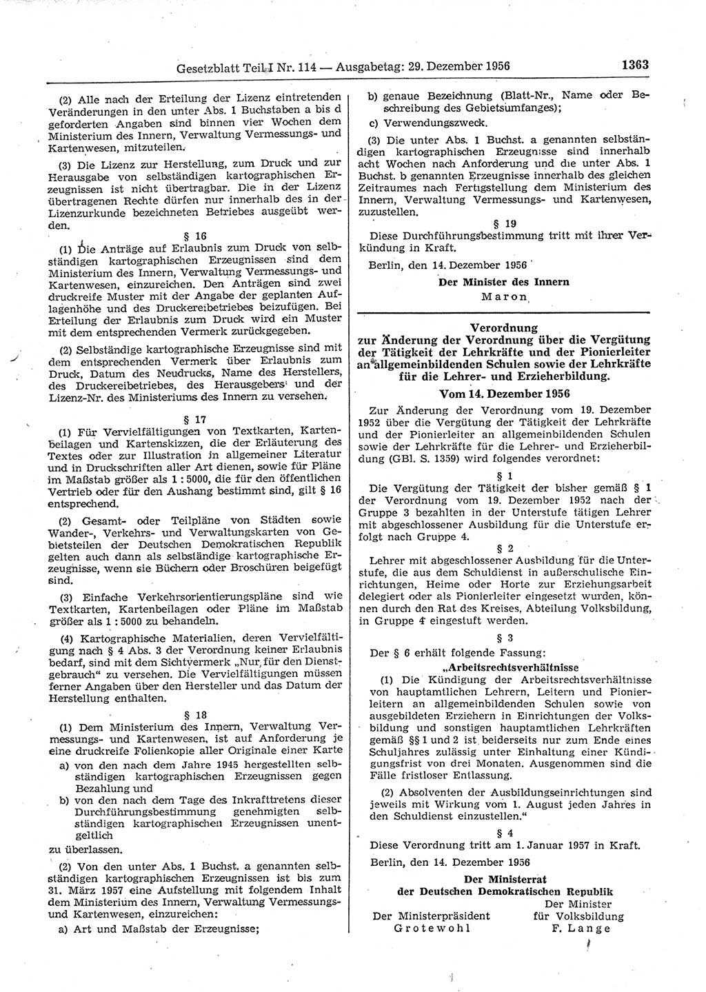 Gesetzblatt (GBl.) der Deutschen Demokratischen Republik (DDR) Teil Ⅰ 1956, Seite 1363 (GBl. DDR Ⅰ 1956, S. 1363)