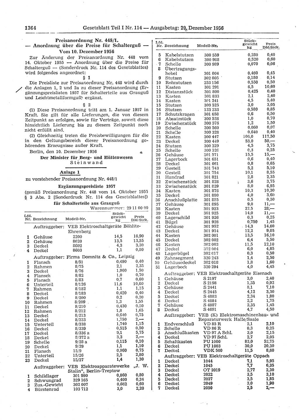 Gesetzblatt (GBl.) der Deutschen Demokratischen Republik (DDR) Teil Ⅰ 1956, Seite 1364 (GBl. DDR Ⅰ 1956, S. 1364)