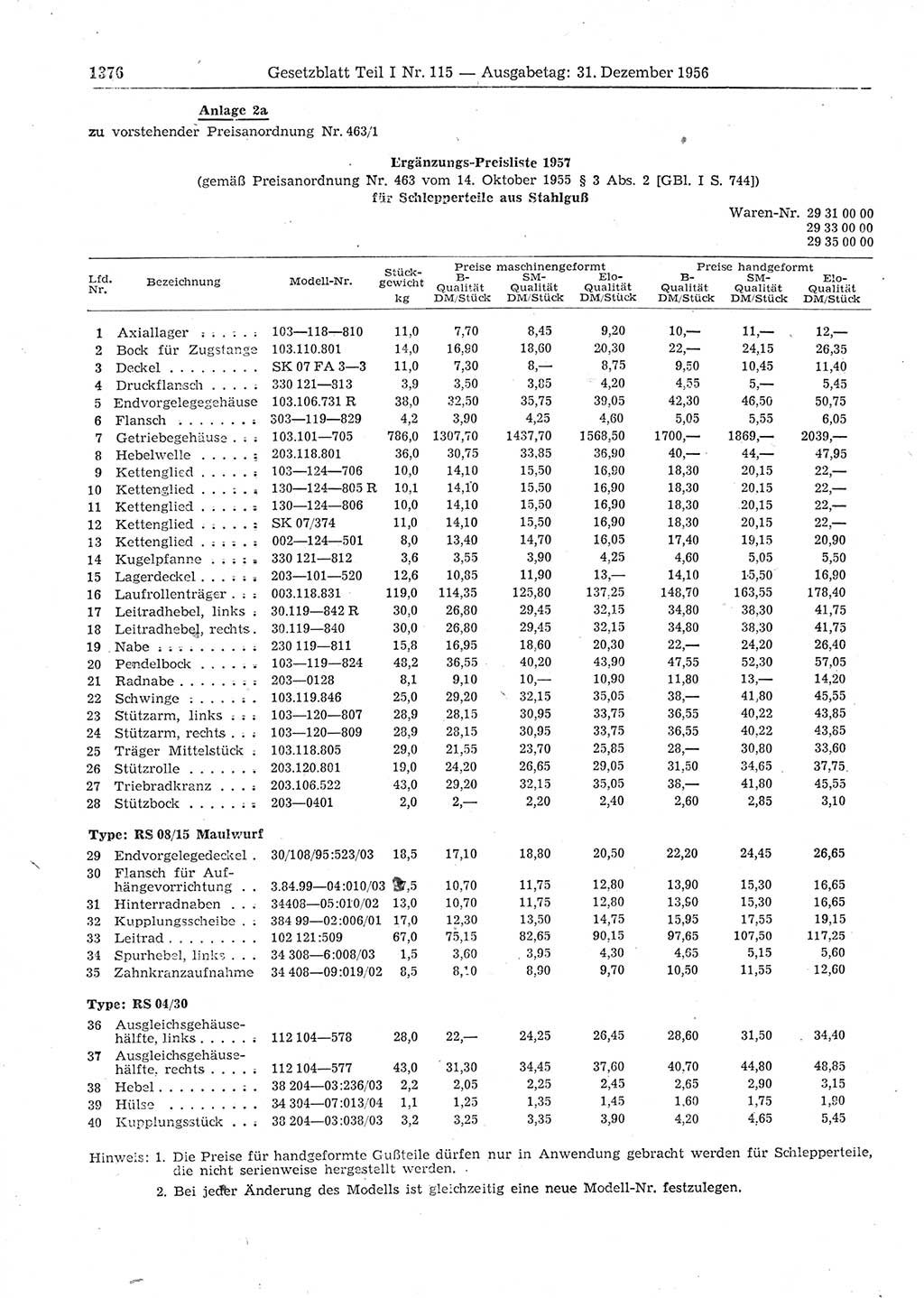 Gesetzblatt (GBl.) der Deutschen Demokratischen Republik (DDR) Teil Ⅰ 1956, Seite 1376 (GBl. DDR Ⅰ 1956, S. 1376)
