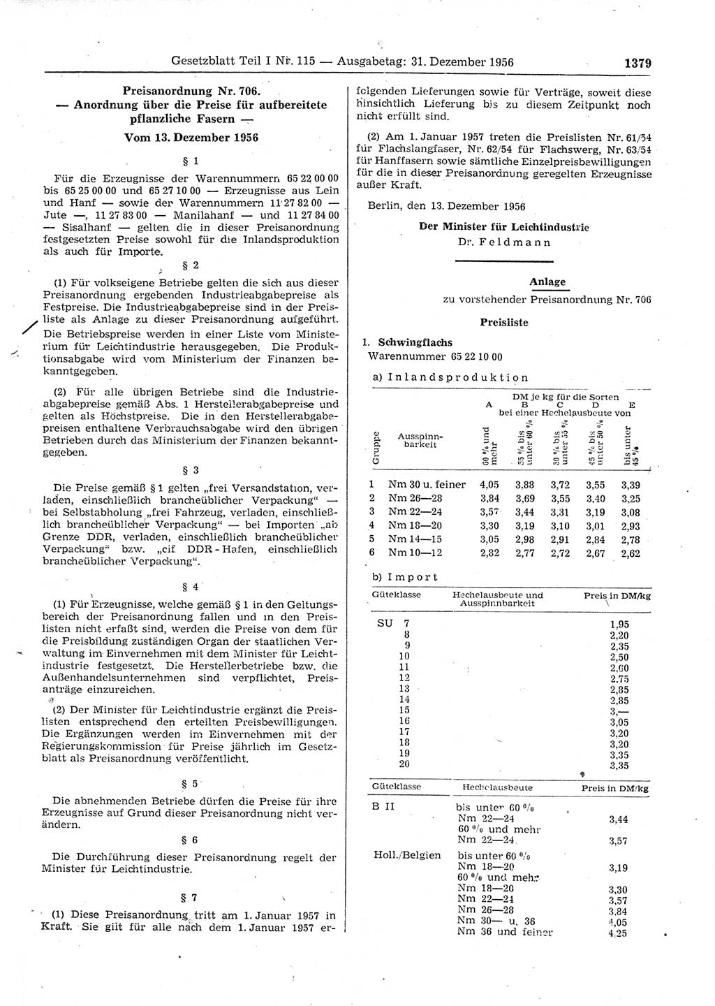 Gesetzblatt (GBl.) der Deutschen Demokratischen Republik (DDR) Teil Ⅰ 1956, Seite 1379 (GBl. DDR Ⅰ 1956, S. 1379)