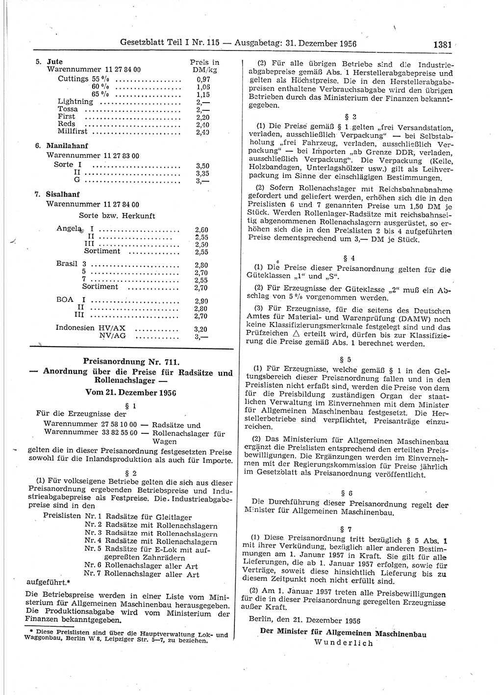 Gesetzblatt (GBl.) der Deutschen Demokratischen Republik (DDR) Teil Ⅰ 1956, Seite 1381 (GBl. DDR Ⅰ 1956, S. 1381)