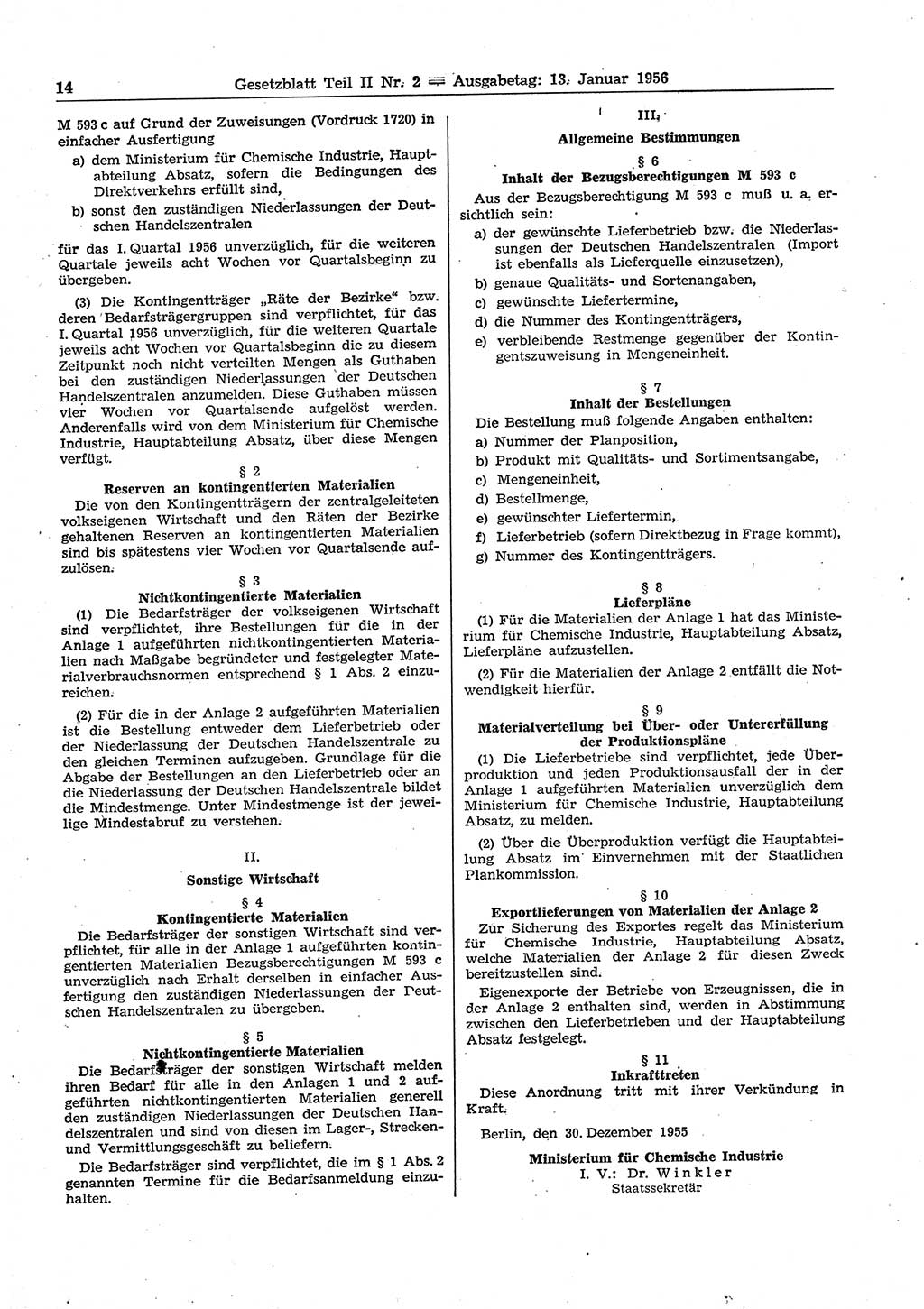 Gesetzblatt (GBl.) der Deutschen Demokratischen Republik (DDR) Teil ⅠⅠ 1956, Seite 14 (GBl. DDR ⅠⅠ 1956, S. 14)