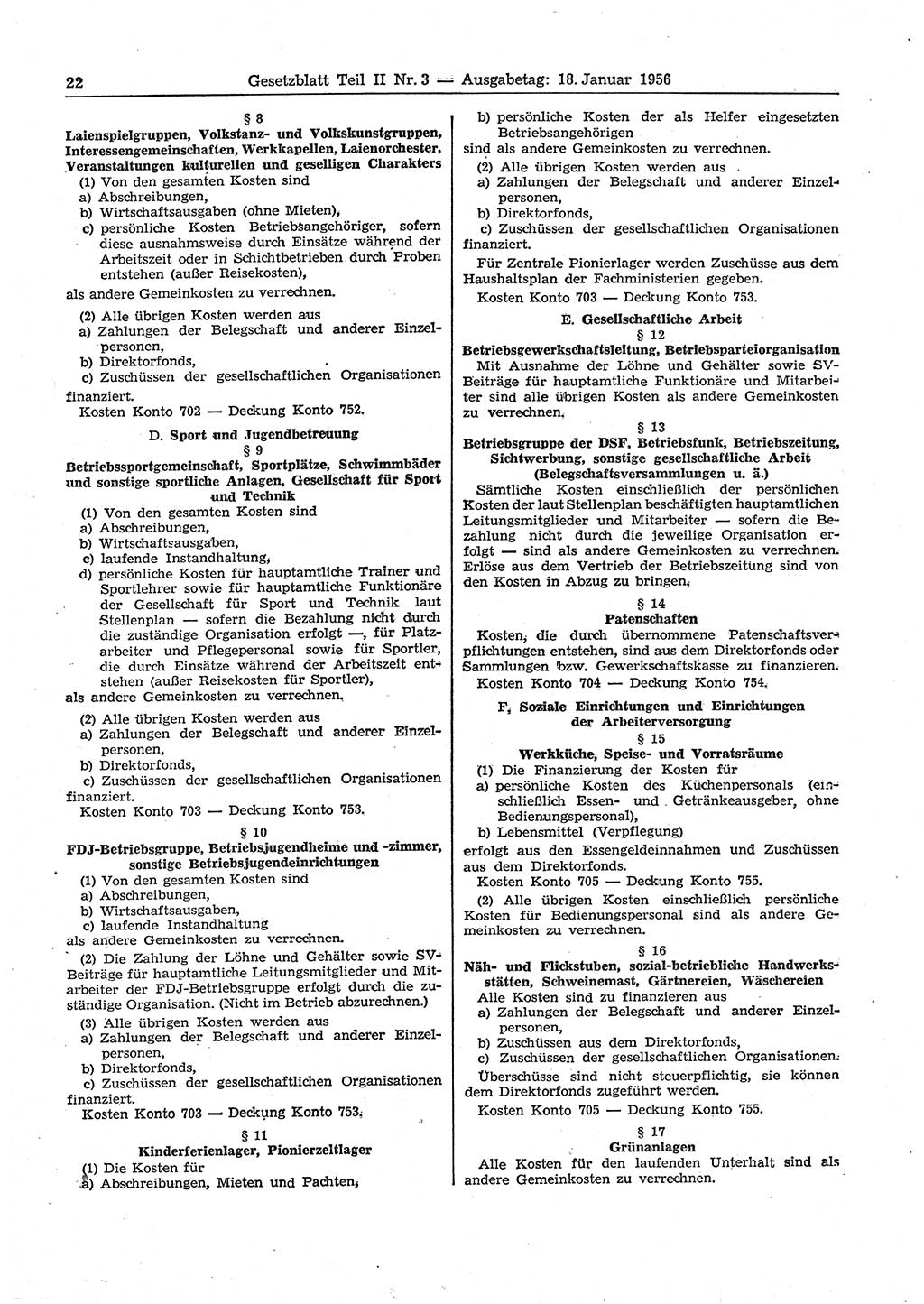 Gesetzblatt (GBl.) der Deutschen Demokratischen Republik (DDR) Teil ⅠⅠ 1956, Seite 22 (GBl. DDR ⅠⅠ 1956, S. 22)