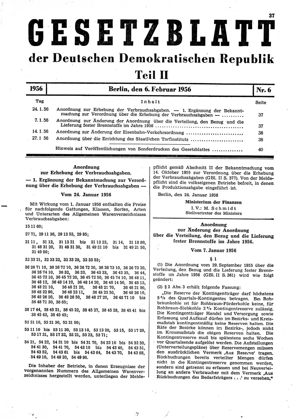Gesetzblatt (GBl.) der Deutschen Demokratischen Republik (DDR) Teil ⅠⅠ 1956, Seite 37 (GBl. DDR ⅠⅠ 1956, S. 37)