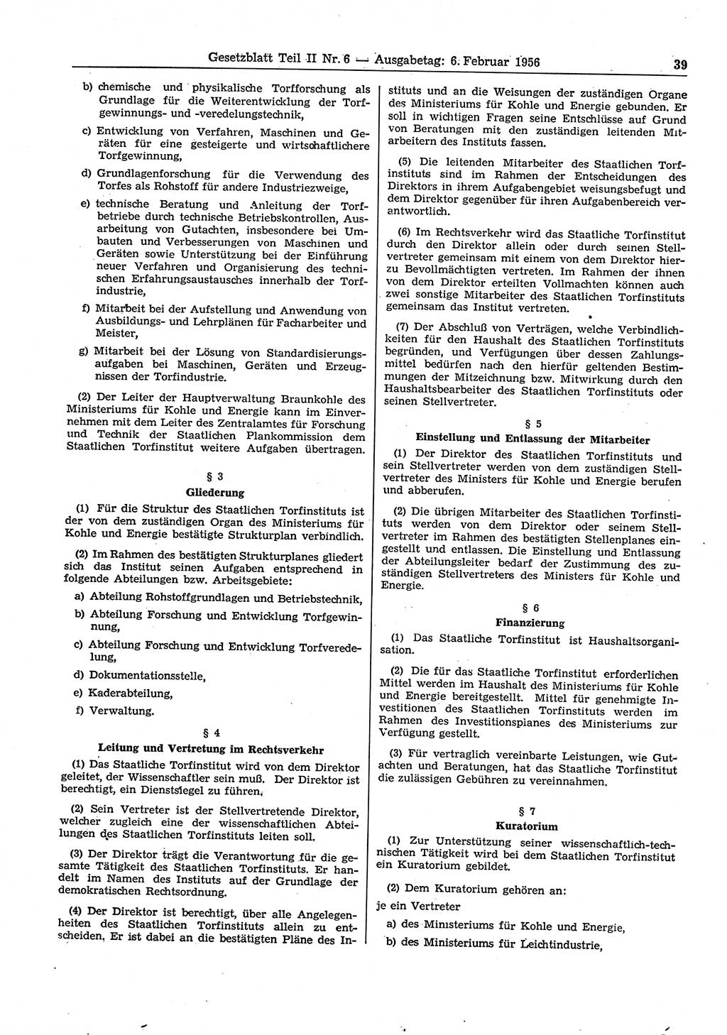 Gesetzblatt (GBl.) der Deutschen Demokratischen Republik (DDR) Teil ⅠⅠ 1956, Seite 39 (GBl. DDR ⅠⅠ 1956, S. 39)