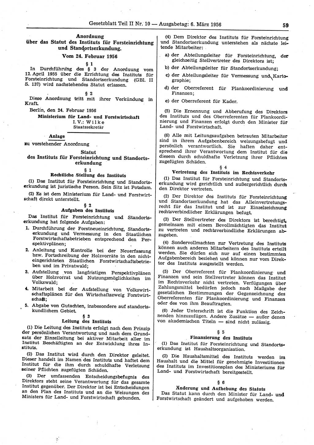 Gesetzblatt (GBl.) der Deutschen Demokratischen Republik (DDR) Teil ⅠⅠ 1956, Seite 59 (GBl. DDR ⅠⅠ 1956, S. 59)