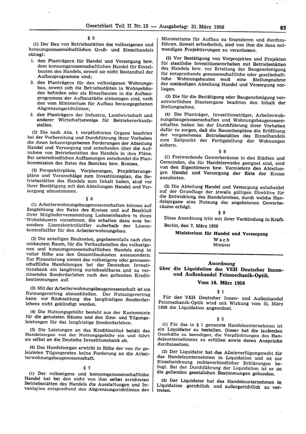 Gesetzblatt (GBl.) der Deutschen Demokratischen Republik (DDR) Teil ⅠⅠ 1956, Seite 83 (GBl. DDR ⅠⅠ 1956, S. 83)