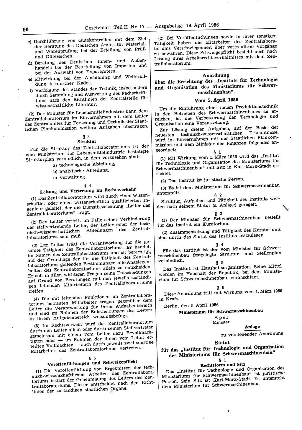 Gesetzblatt (GBl.) der Deutschen Demokratischen Republik (DDR) Teil ⅠⅠ 1956, Seite 90 (GBl. DDR ⅠⅠ 1956, S. 90)