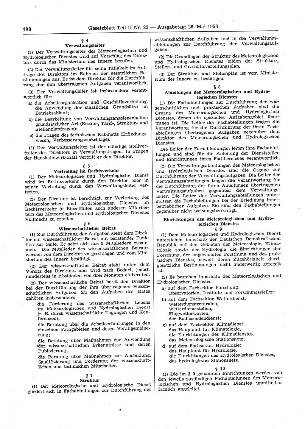 Gesetzblatt (GBl.) der Deutschen Demokratischen Republik (DDR) Teil ⅠⅠ 1956, Seite 180 (GBl. DDR ⅠⅠ 1956, S. 180)