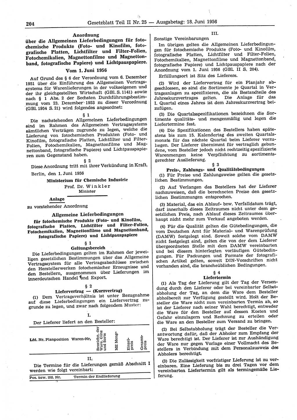 Gesetzblatt (GBl.) der Deutschen Demokratischen Republik (DDR) Teil ⅠⅠ 1956, Seite 204 (GBl. DDR ⅠⅠ 1956, S. 204)