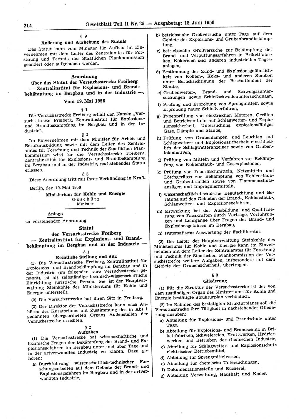 Gesetzblatt (GBl.) der Deutschen Demokratischen Republik (DDR) Teil ⅠⅠ 1956, Seite 214 (GBl. DDR ⅠⅠ 1956, S. 214)