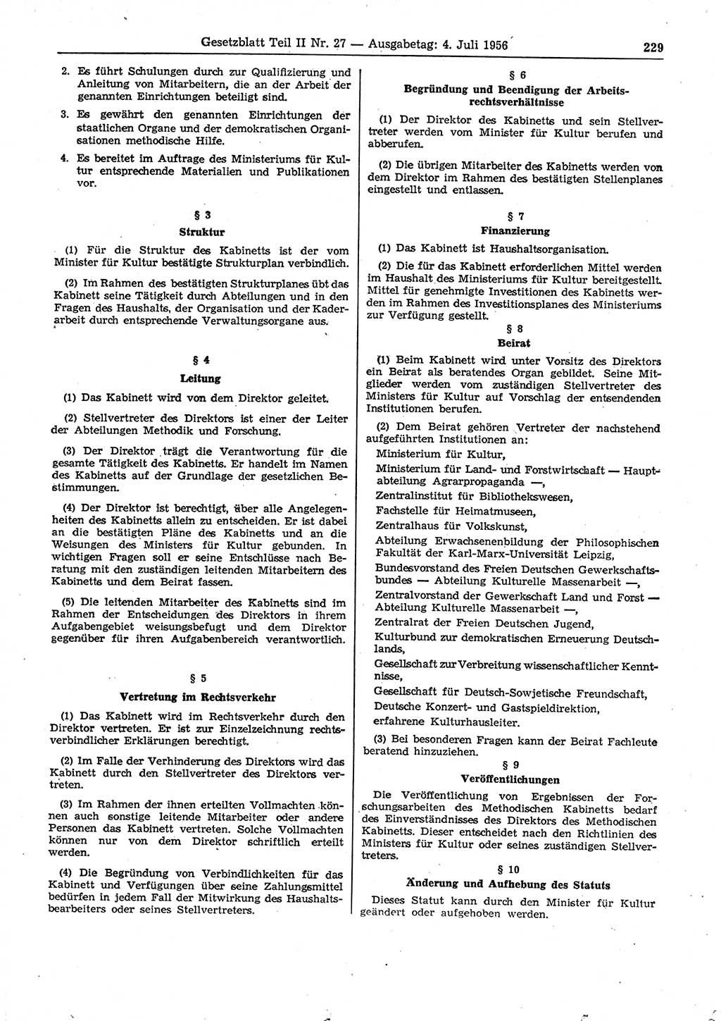 Gesetzblatt (GBl.) der Deutschen Demokratischen Republik (DDR) Teil ⅠⅠ 1956, Seite 229 (GBl. DDR ⅠⅠ 1956, S. 229)