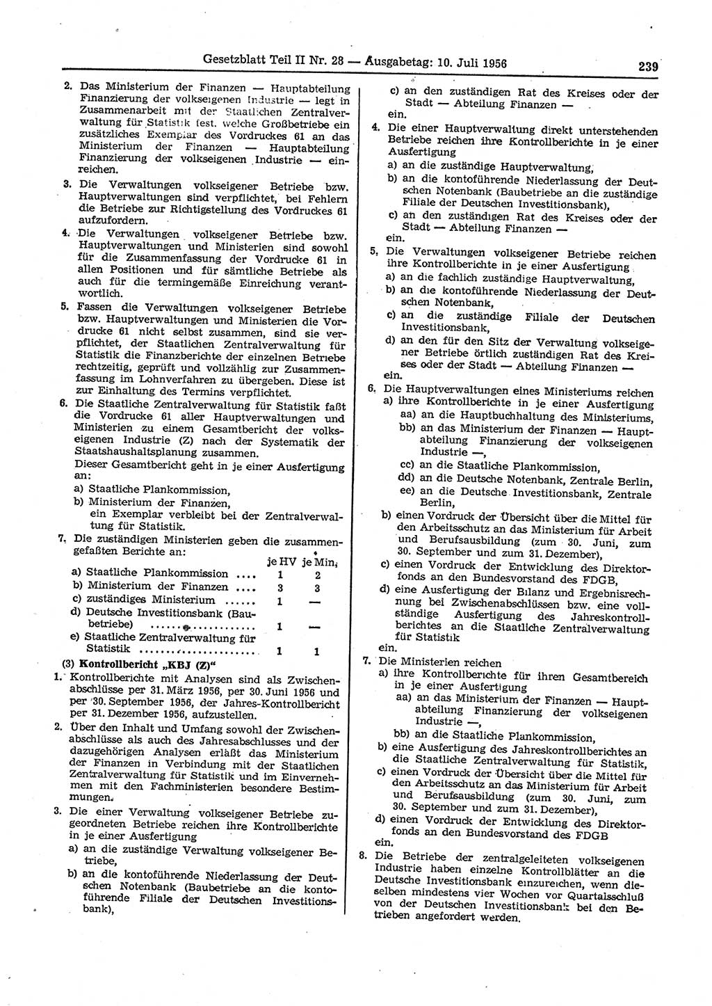 Gesetzblatt (GBl.) der Deutschen Demokratischen Republik (DDR) Teil ⅠⅠ 1956, Seite 239 (GBl. DDR ⅠⅠ 1956, S. 239)