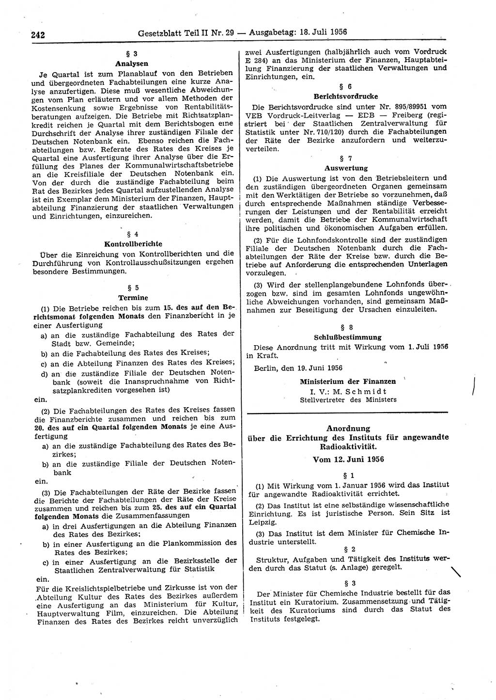 Gesetzblatt (GBl.) der Deutschen Demokratischen Republik (DDR) Teil â… â… 1956, Seite 242 (GBl. DDR â… â… 1956, S. 242)