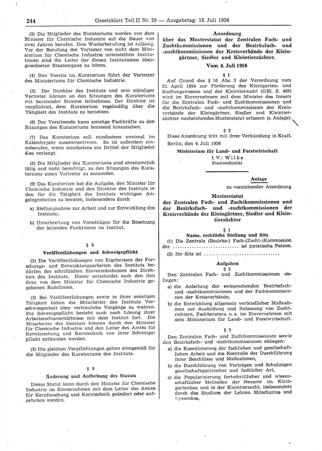 Gesetzblatt (GBl.) der Deutschen Demokratischen Republik (DDR) Teil â… â… 1956, Seite 244 (GBl. DDR â… â… 1956, S. 244)