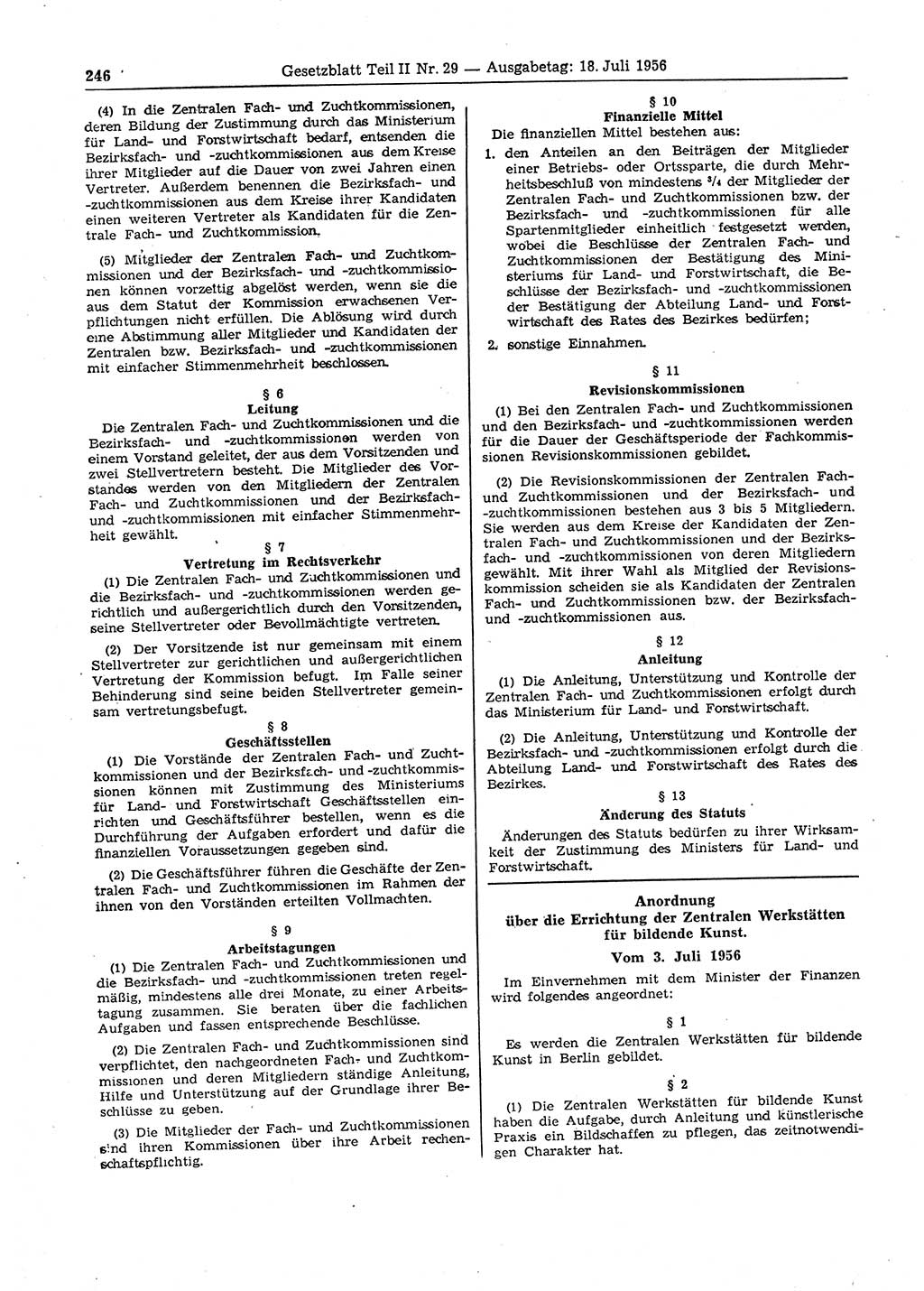 Gesetzblatt (GBl.) der Deutschen Demokratischen Republik (DDR) Teil ⅠⅠ 1956, Seite 246 (GBl. DDR ⅠⅠ 1956, S. 246)