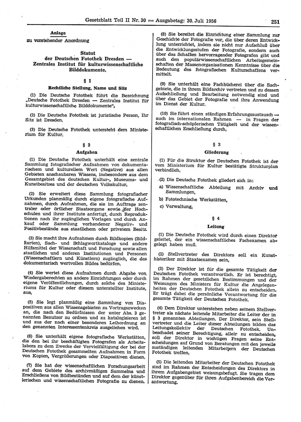 Gesetzblatt (GBl.) der Deutschen Demokratischen Republik (DDR) Teil ⅠⅠ 1956, Seite 251 (GBl. DDR ⅠⅠ 1956, S. 251)