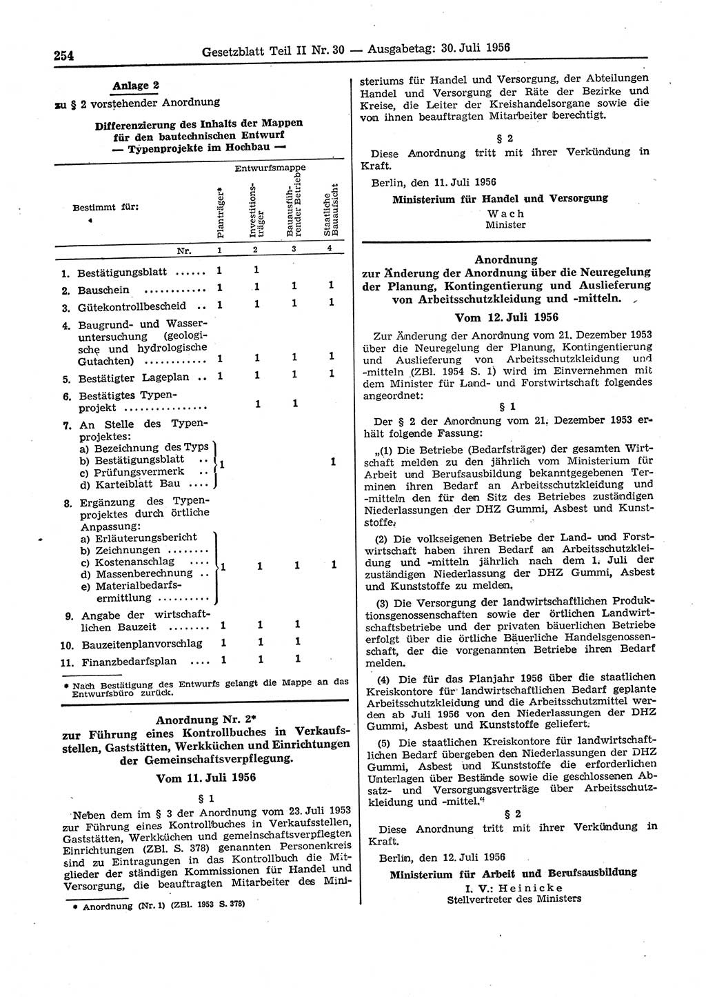 Gesetzblatt (GBl.) der Deutschen Demokratischen Republik (DDR) Teil ⅠⅠ 1956, Seite 254 (GBl. DDR ⅠⅠ 1956, S. 254)