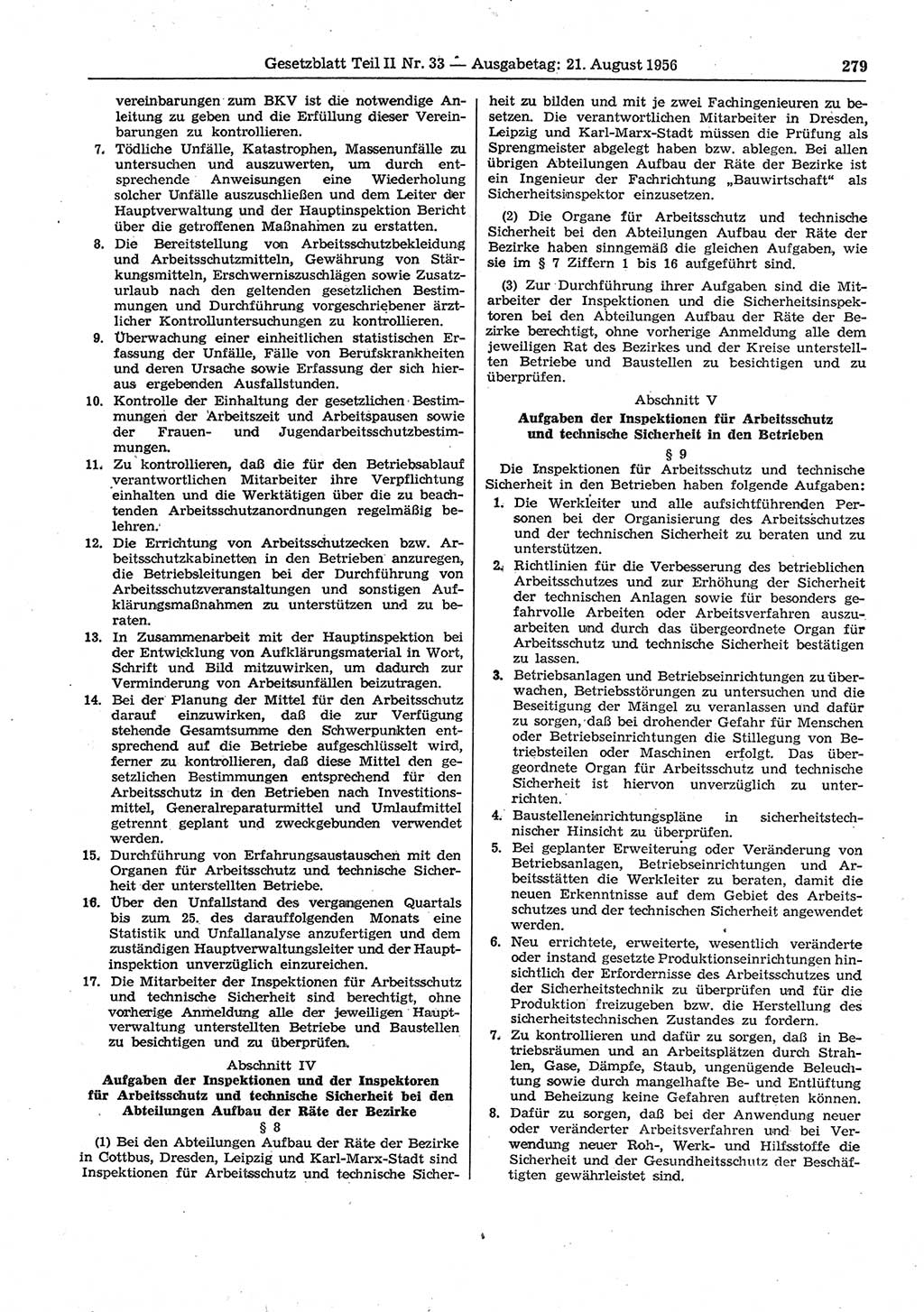 Gesetzblatt (GBl.) der Deutschen Demokratischen Republik (DDR) Teil ⅠⅠ 1956, Seite 279 (GBl. DDR ⅠⅠ 1956, S. 279)
