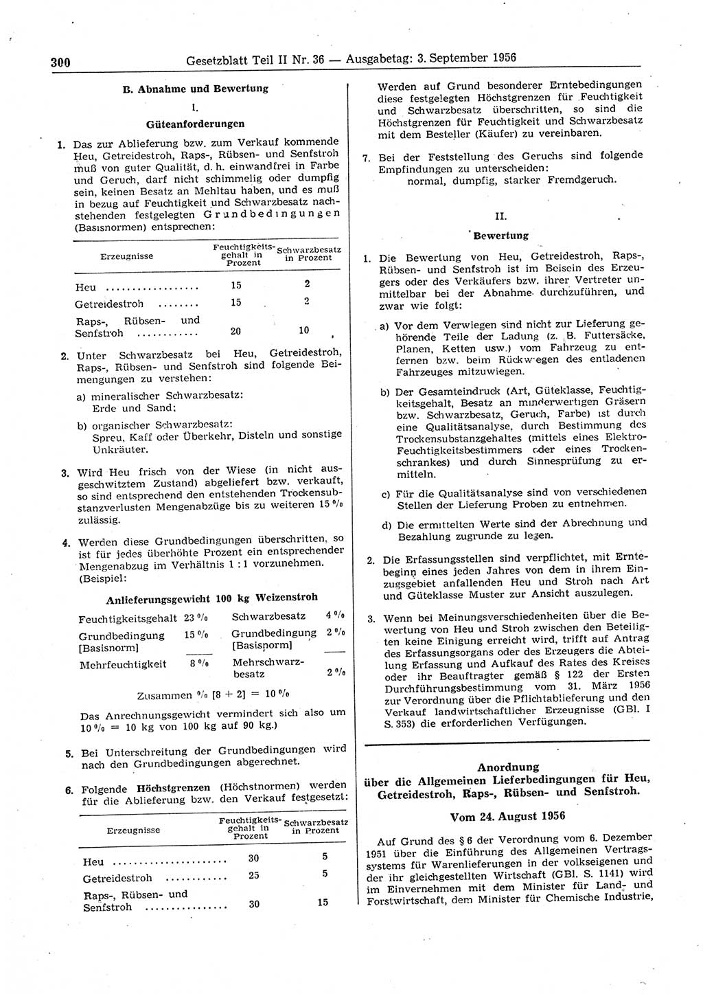 Gesetzblatt (GBl.) der Deutschen Demokratischen Republik (DDR) Teil ⅠⅠ 1956, Seite 300 (GBl. DDR ⅠⅠ 1956, S. 300)