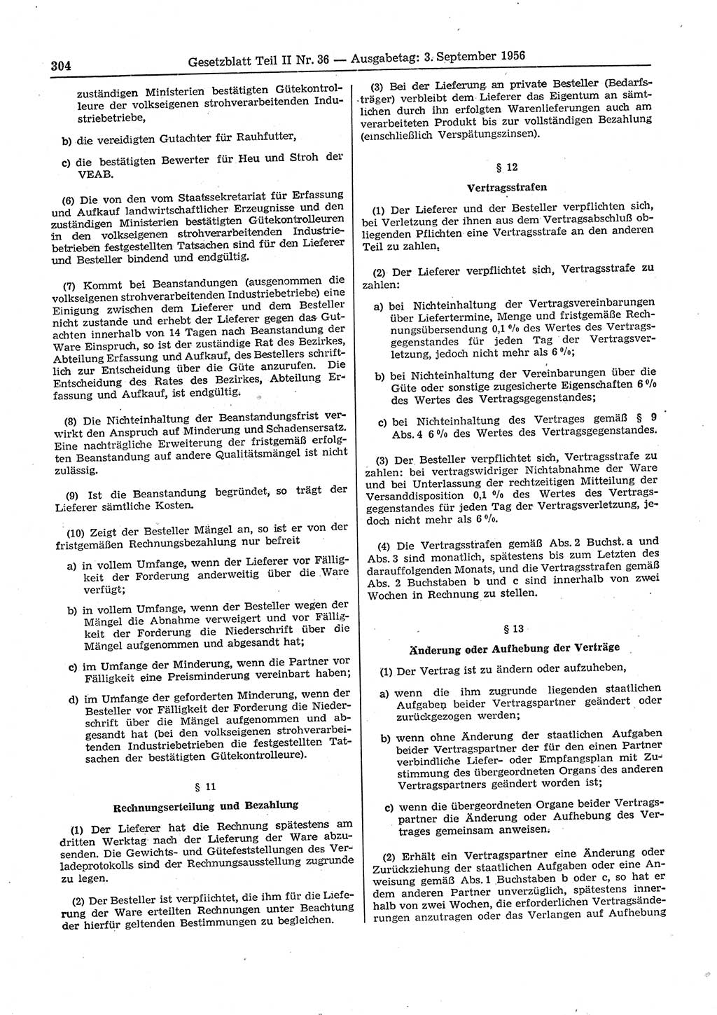 Gesetzblatt (GBl.) der Deutschen Demokratischen Republik (DDR) Teil ⅠⅠ 1956, Seite 304 (GBl. DDR ⅠⅠ 1956, S. 304)