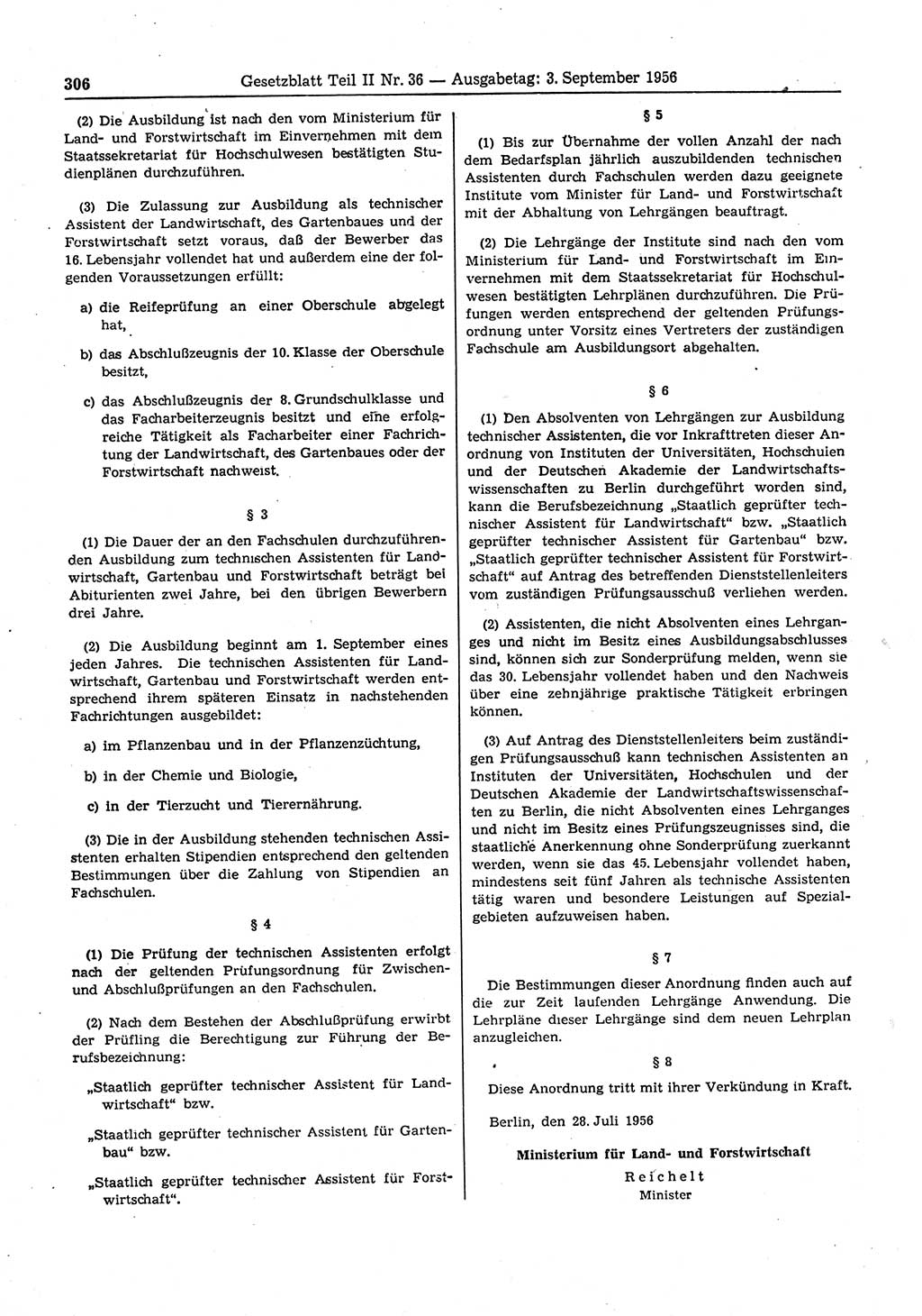 Gesetzblatt (GBl.) der Deutschen Demokratischen Republik (DDR) Teil ⅠⅠ 1956, Seite 306 (GBl. DDR ⅠⅠ 1956, S. 306)