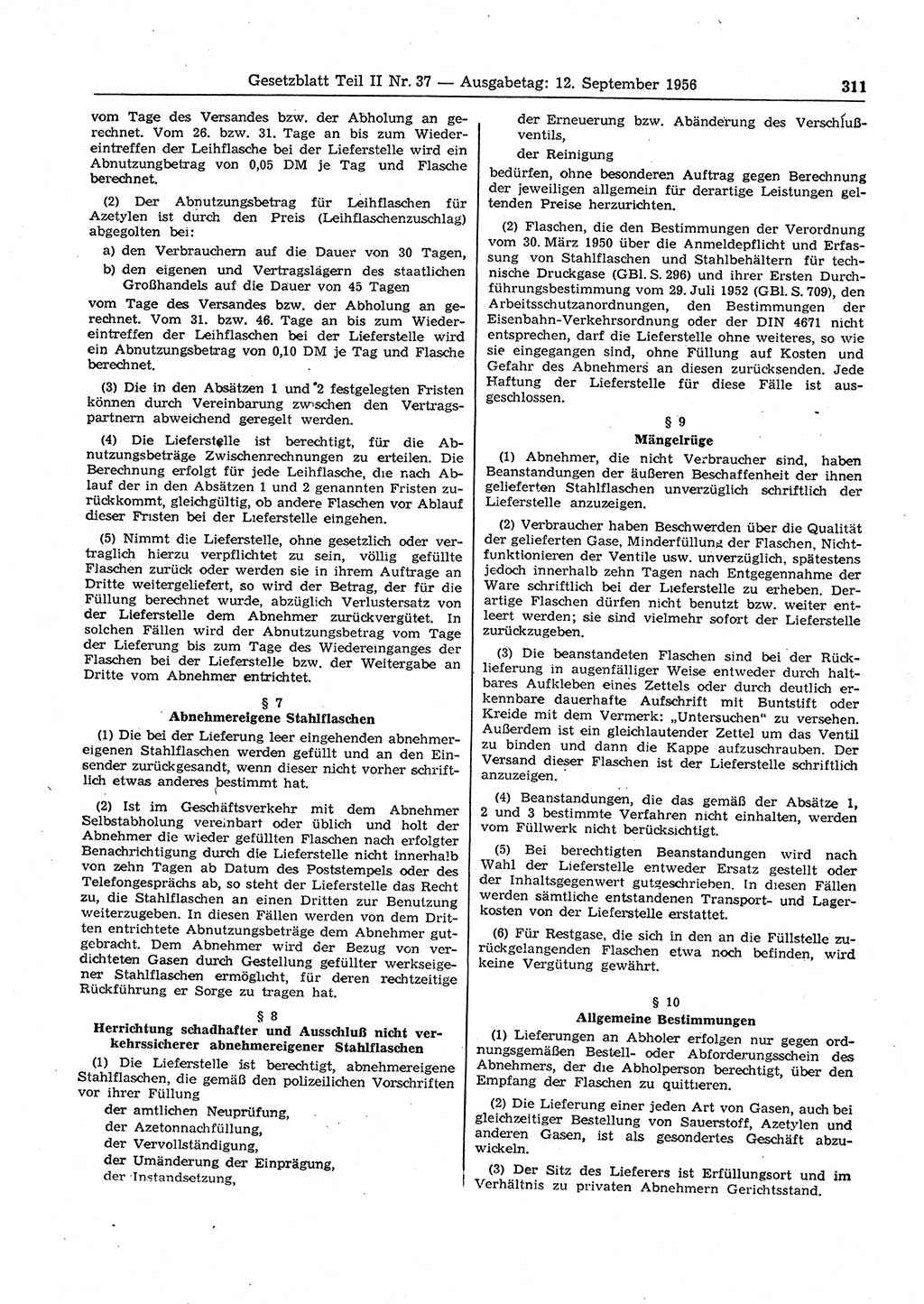 Gesetzblatt (GBl.) der Deutschen Demokratischen Republik (DDR) Teil ⅠⅠ 1956, Seite 311 (GBl. DDR ⅠⅠ 1956, S. 311)